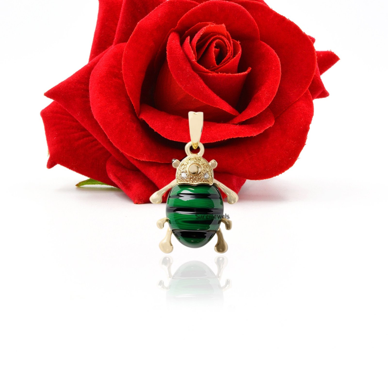 925 Silver Scarab Pendant: Hand Carved Gemstone Amulet - View 3 - Suren Jewels | SKU: SJP2878-SLNSMKCZ 925 Silver Scarab Pendant: Hand Carved Gemstone Amulet - View 3 - Suren Jewels | SKU: SJP2878-SLNSMKCZ