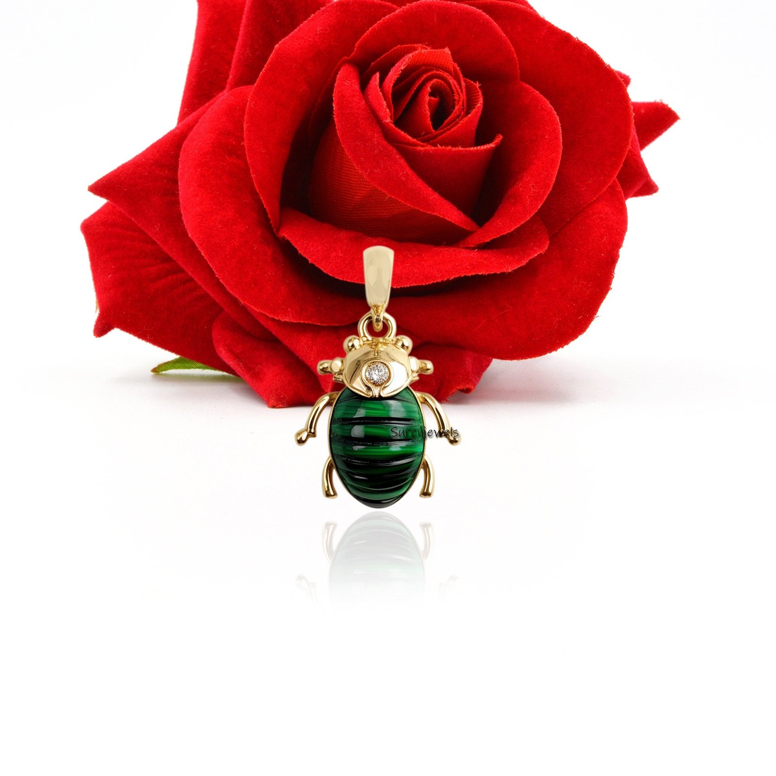 925 Silver Scarab Pendant: Hand Carved Gemstone Amulet - View 4 - Suren Jewels | SKU: SJP2878-SLNSMKCZ 925 Silver Scarab Pendant: Hand Carved Gemstone Amulet - View 4 - Suren Jewels | SKU: SJP2878-SLNSMKCZ