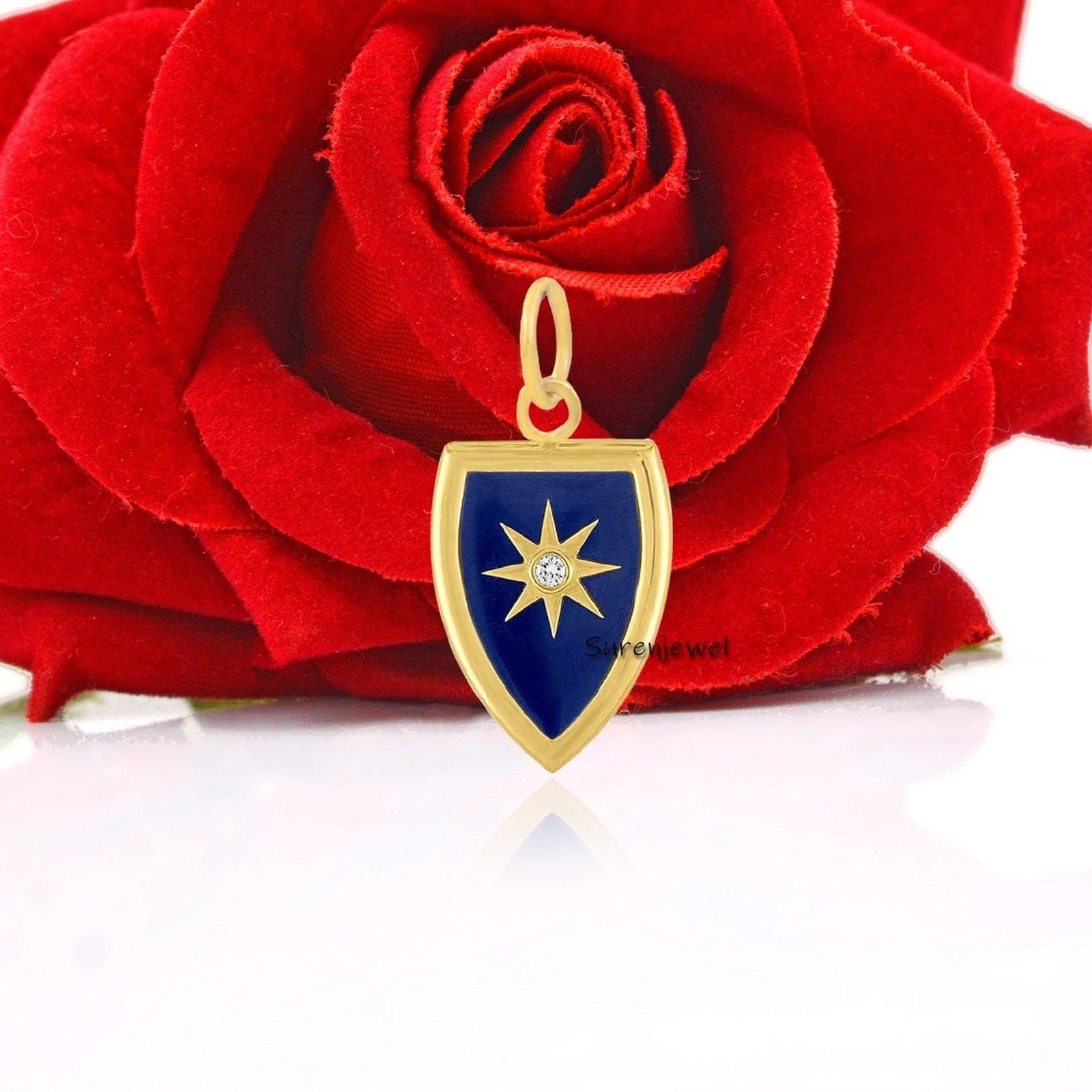 925 Silver Shield Pendant: Handmade Gemstone Lapis Paladin - View 3 - Suren Jewels | SKU: SJP1058-SLYGTQWT-25mm 925 Silver Shield Pendant: Handmade Gemstone Lapis Paladin - View 3 - Suren Jewels | SKU: SJP1058-SLYGTQWT-25mm