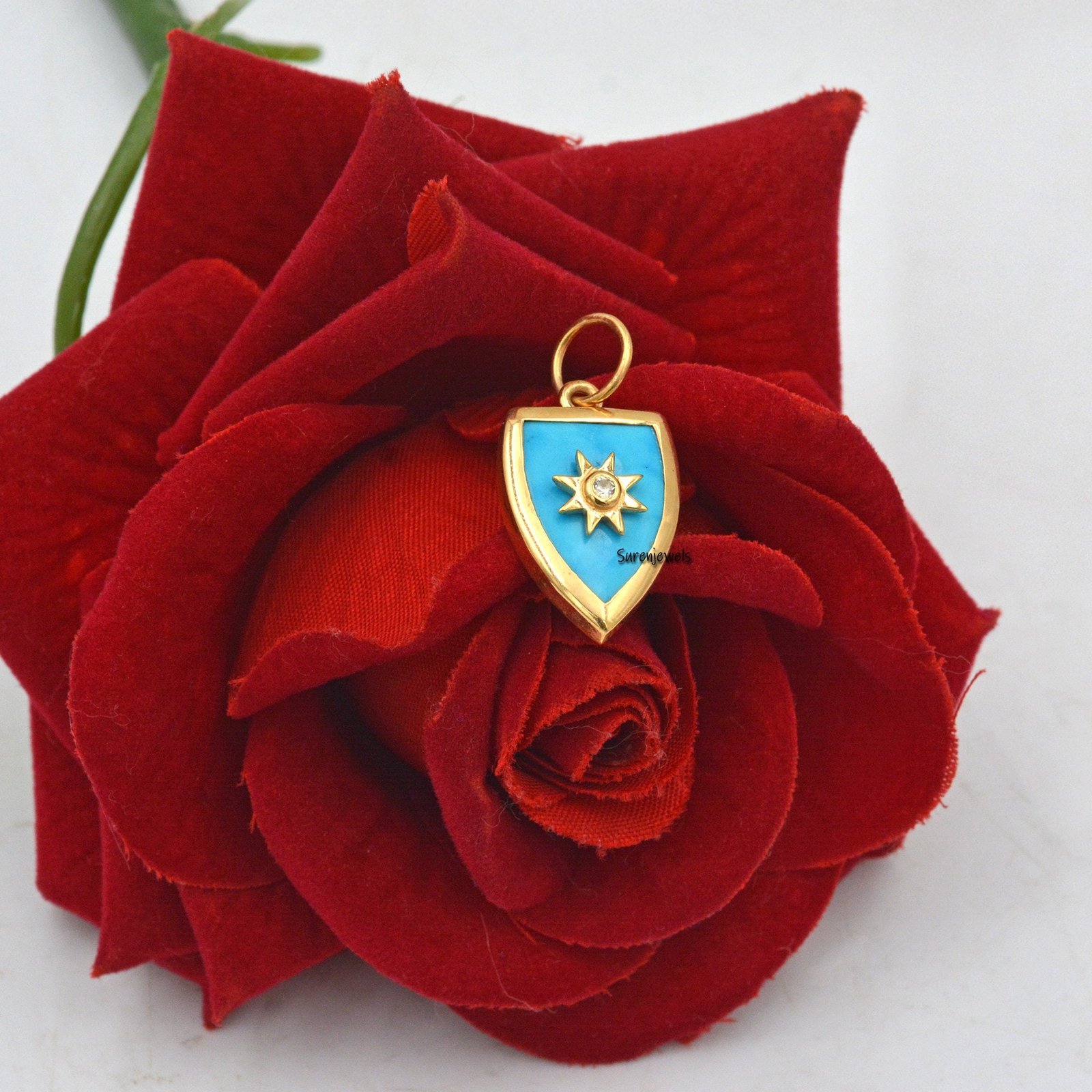 925 Silver Shield Pendant: Handmade Gemstone Lapis Paladin - View 5 - Suren Jewels | SKU: SJP1058-SLYGTQWT-25mm 925 Silver Shield Pendant: Handmade Gemstone Lapis Paladin - View 5 - Suren Jewels | SKU: SJP1058-SLYGTQWT-25mm