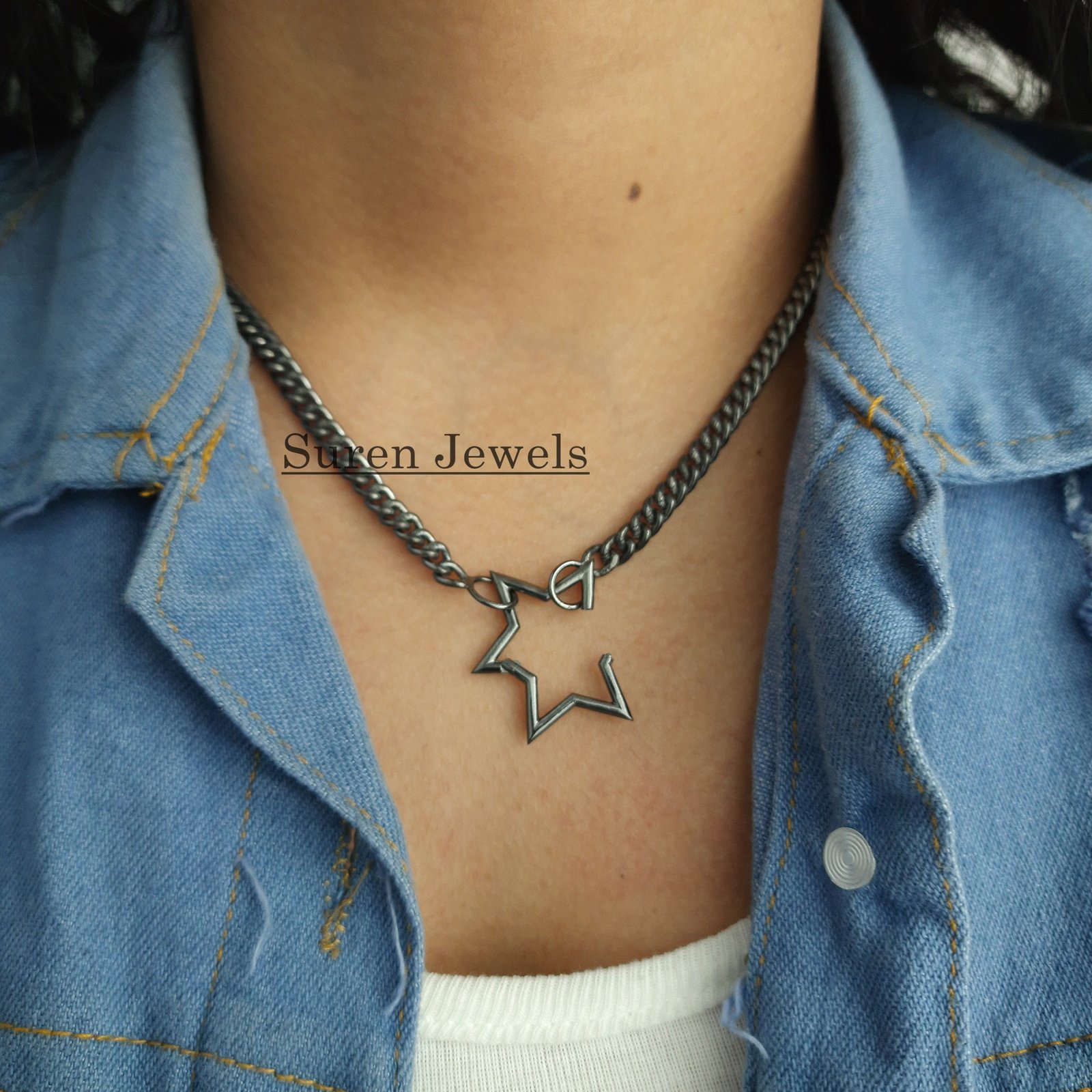 925 Silver Star Charm Holder: Clasp Link Lock Enhancer - View 4 - Suren Jewels | SKU: SJP508-SLRH-N22-18I 925 Silver Star Charm Holder: Clasp Link Lock Enhancer - View 4 - Suren Jewels | SKU: SJP508-SLRH-N22-18I