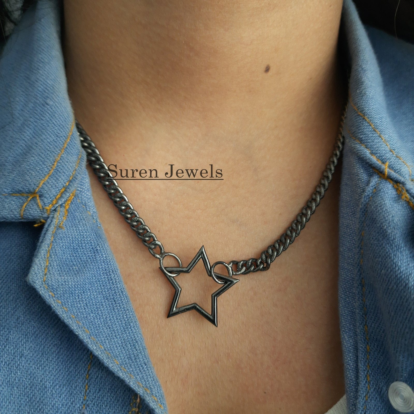 925 Silver Star Charm Holder: Clasp Link Lock Enhancer - View 6 - Suren Jewels | SKU: SJP508-SLRH-N22-18I 925 Silver Star Charm Holder: Clasp Link Lock Enhancer - View 6 - Suren Jewels | SKU: SJP508-SLRH-N22-18I