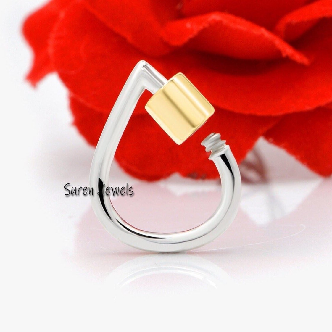 925 Silver Teardrop Carabiner Lock: Handmade Designer Clasp (16mm) - Suren Jewels | SKU: SJC129-SLNSYG-16M 925 Silver Teardrop Carabiner Lock: Handmade Designer Clasp (16mm) - Suren Jewels | SKU: SJC129-SLNSYG-16M