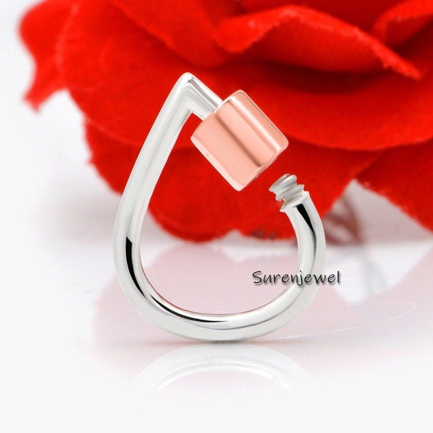 925 Silver Teardrop Carabiner Lock: Handmade Designer Clasp (16mm) - View 2 - Suren Jewels | SKU: SJC129-SLNSYG-16M 925 Silver Teardrop Carabiner Lock: Handmade Designer Clasp (16mm) - View 2 - Suren Jewels | SKU: SJC129-SLNSYG-16M
