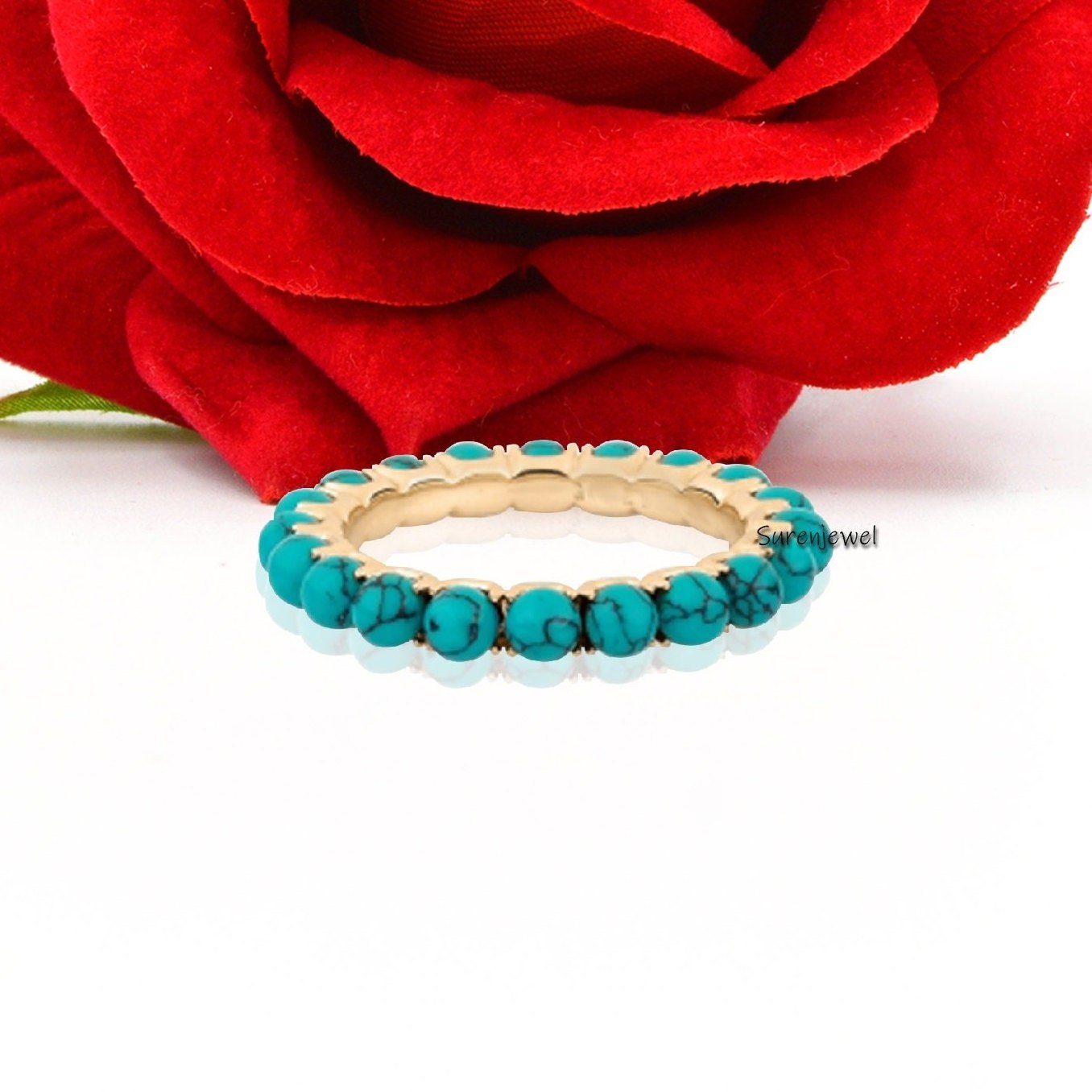 925 Silver Turquoise Eternity Band Ring - Suren Jewels | SKU: SJR996-SLNSTQ-US-10 925 Silver Turquoise Eternity Band Ring - Suren Jewels | SKU: SJR996-SLNSTQ-US-10