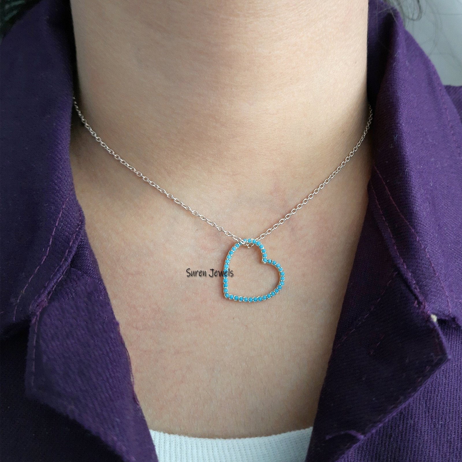 925 Silver Turquoise Heart Pendant: Dainty Valentine's Gift - Suren Jewels | SKU: SJP530-SLYGTQ-N41-18I 925 Silver Turquoise Heart Pendant: Dainty Valentine's Gift - Suren Jewels | SKU: SJP530-SLYGTQ-N41-18I