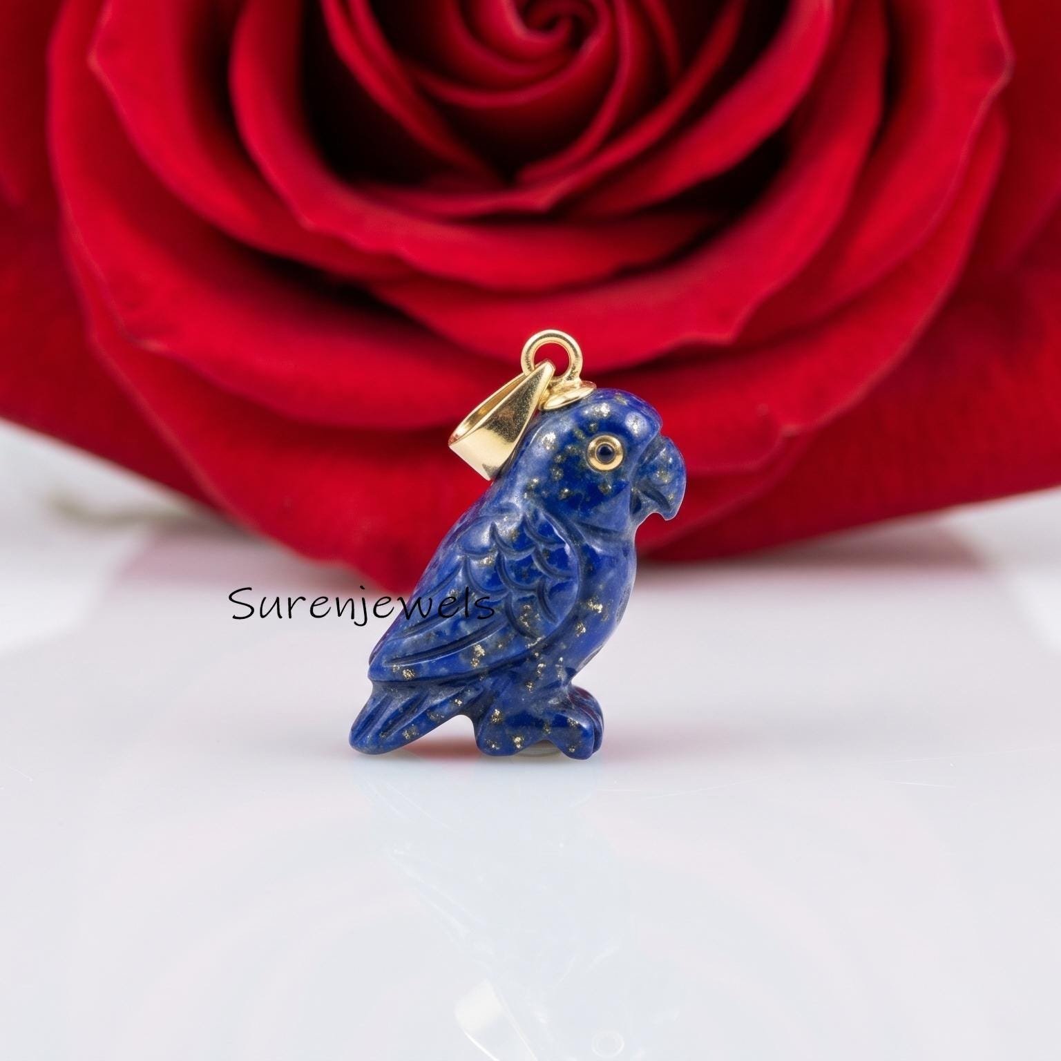 925 Sterling Silver Lapis Lazuli Parrot Pendant, Hand Carved Bird Necklace, Blue Gemstone Animal Jewelry, Parrot Lover Gift - 925 Sterling Silver Lapis Lazuli Parrot Pendant, Hand Carved Bird Necklace, Blue Gemstone Animal Jewelry, Parrot Lover Gift -
