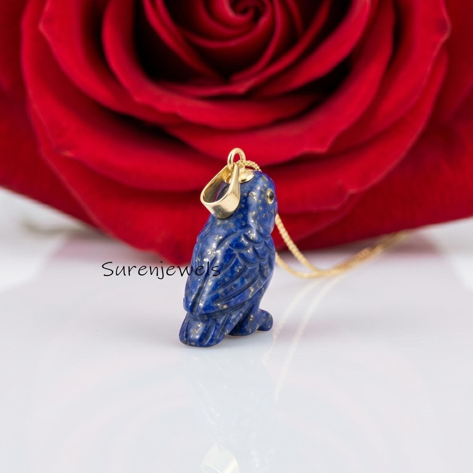 925 Sterling Silver Lapis Lazuli Parrot Pendant, Hand Carved Bird Necklace, Blue Gemstone Animal Jewelry, Parrot Lover Gift - 925 Sterling Silver Lapis Lazuli Parrot Pendant, Hand Carved Bird Necklace, Blue Gemstone Animal Jewelry, Parrot Lover Gift -