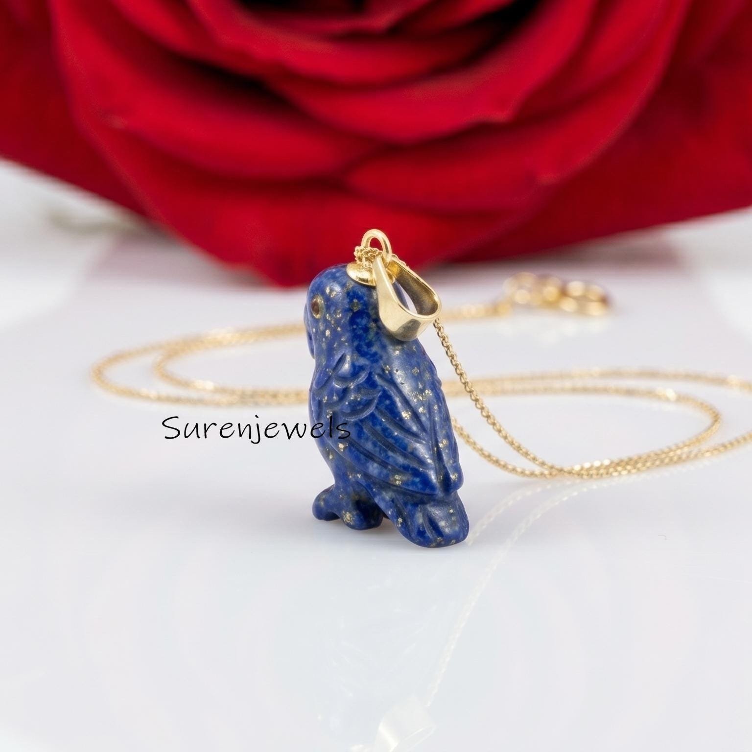 925 Sterling Silver Lapis Lazuli Parrot Pendant, Hand Carved Bird Necklace, Blue Gemstone Animal Jewelry, Parrot Lover Gift - 925 Sterling Silver Lapis Lazuli Parrot Pendant, Hand Carved Bird Necklace, Blue Gemstone Animal Jewelry, Parrot Lover Gift -