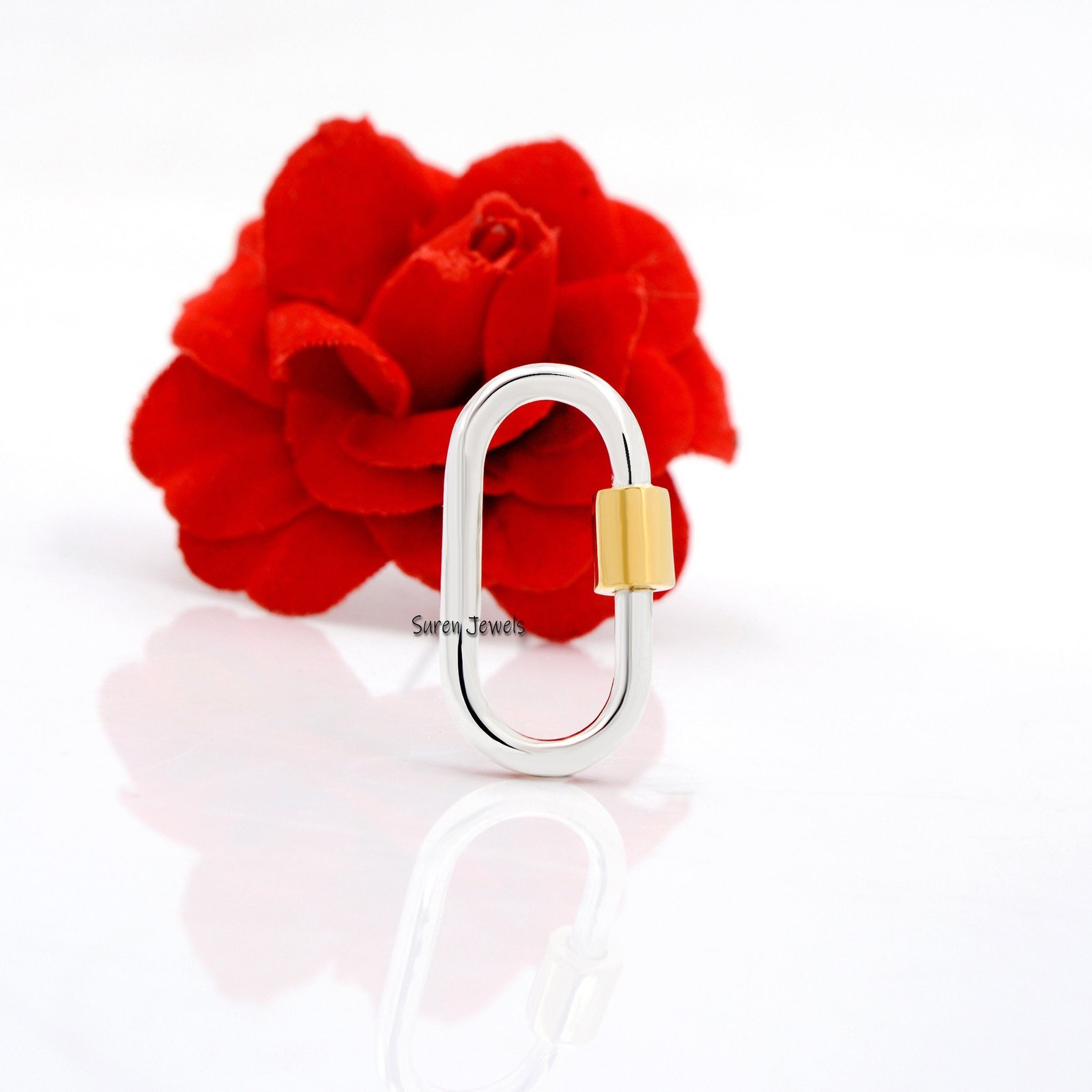 925 Sterling Silver Oval Carabiner Lock with Gold Screw - Suren Jewels | SKU: SJC130-SLYGNS 925 Sterling Silver Oval Carabiner Lock with Gold Screw - Suren Jewels | SKU: SJC130-SLYGNS