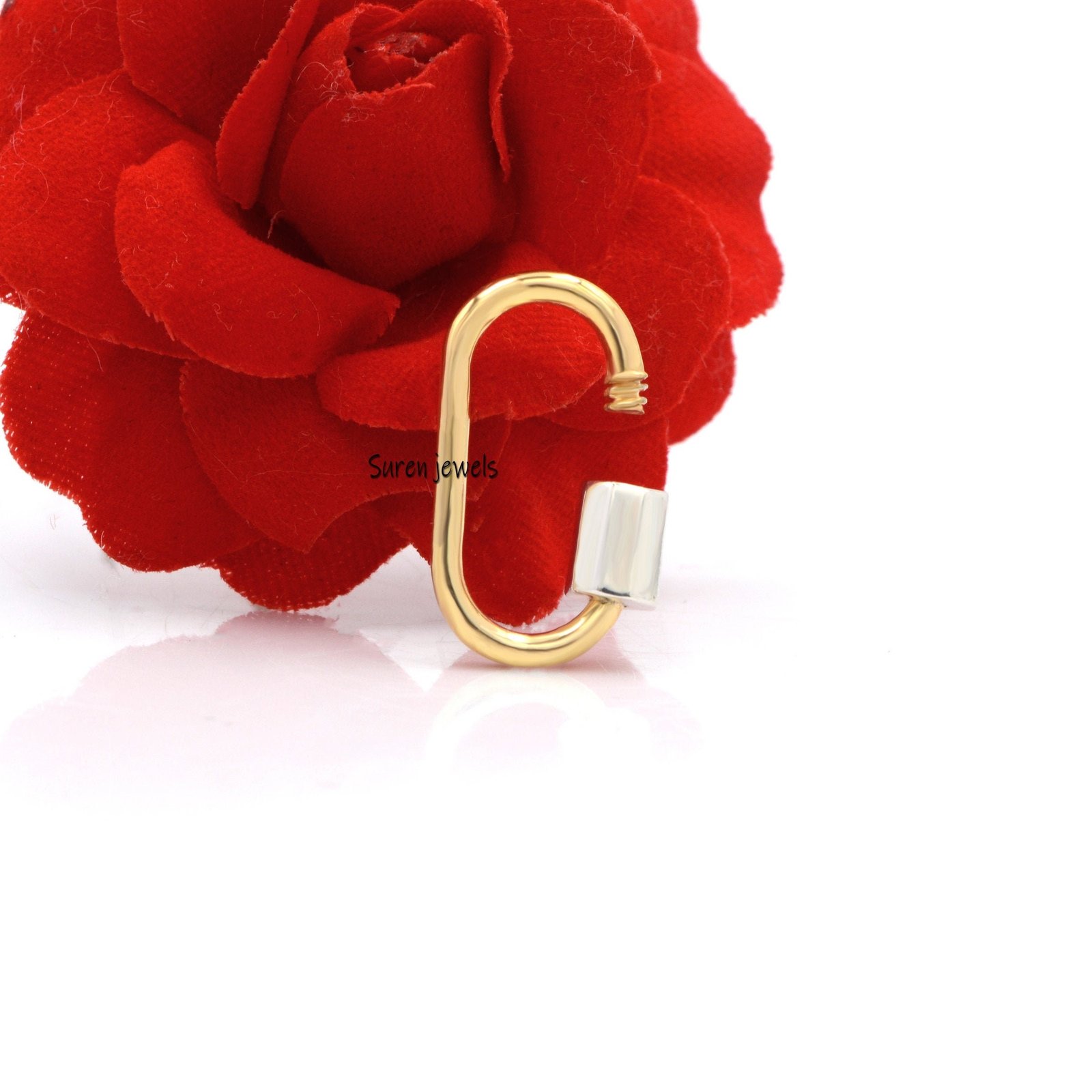 925 Sterling Silver Oval Carabiner Lock with Gold Screw - View 3 - Suren Jewels | SKU: SJC130-SLYGNS 925 Sterling Silver Oval Carabiner Lock with Gold Screw - View 3 - Suren Jewels | SKU: SJC130-SLYGNS