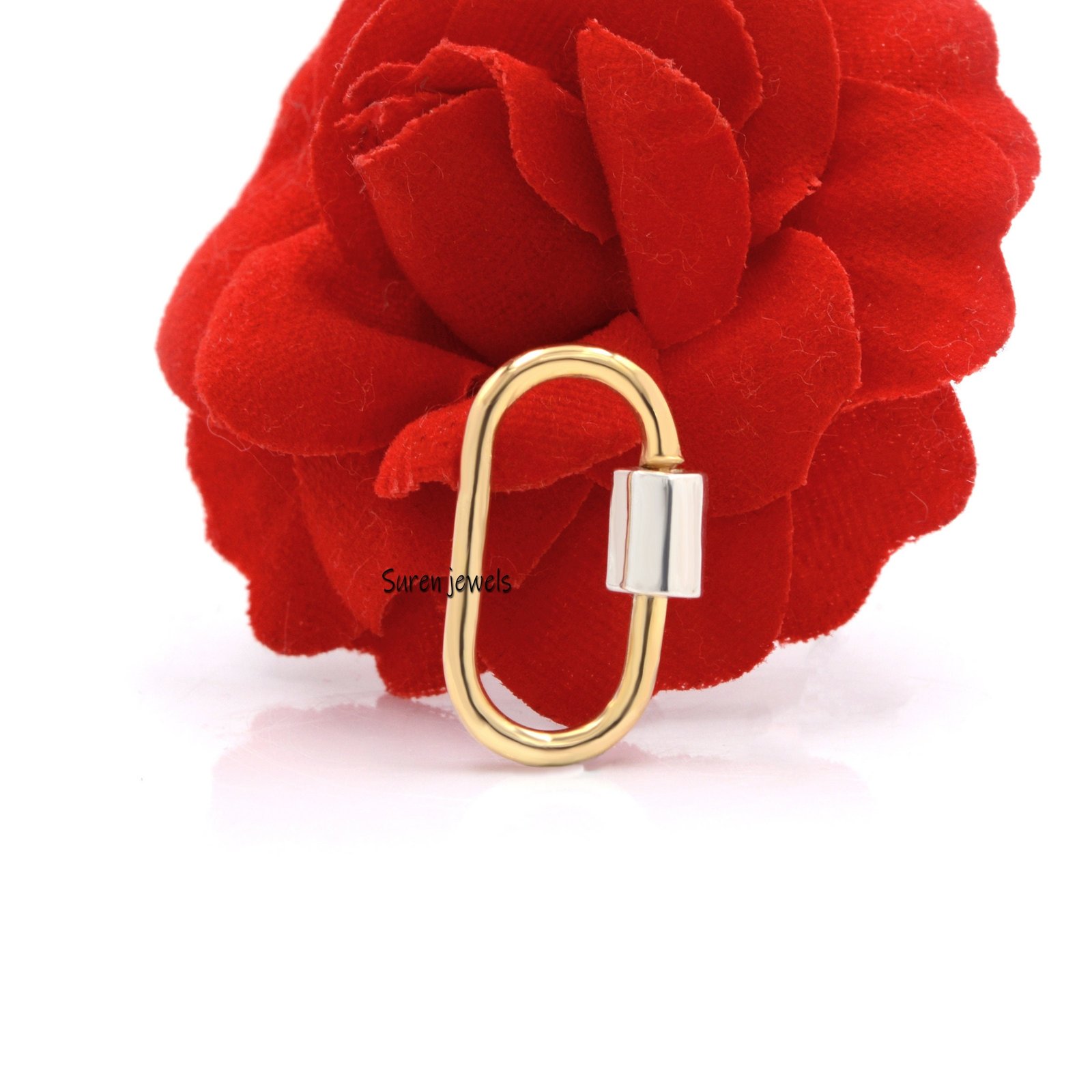 925 Sterling Silver Oval Carabiner Lock with Gold Screw - View 4 - Suren Jewels | SKU: SJC130-SLYGNS 925 Sterling Silver Oval Carabiner Lock with Gold Screw - View 4 - Suren Jewels | SKU: SJC130-SLYGNS