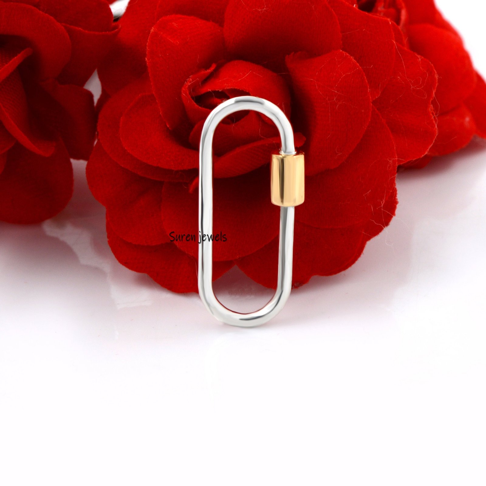 925 Sterling Silver Oval Carabiner Lock with Gold Screw - View 5 - Suren Jewels | SKU: SJC130-SLYGNS 925 Sterling Silver Oval Carabiner Lock with Gold Screw - View 5 - Suren Jewels | SKU: SJC130-SLYGNS