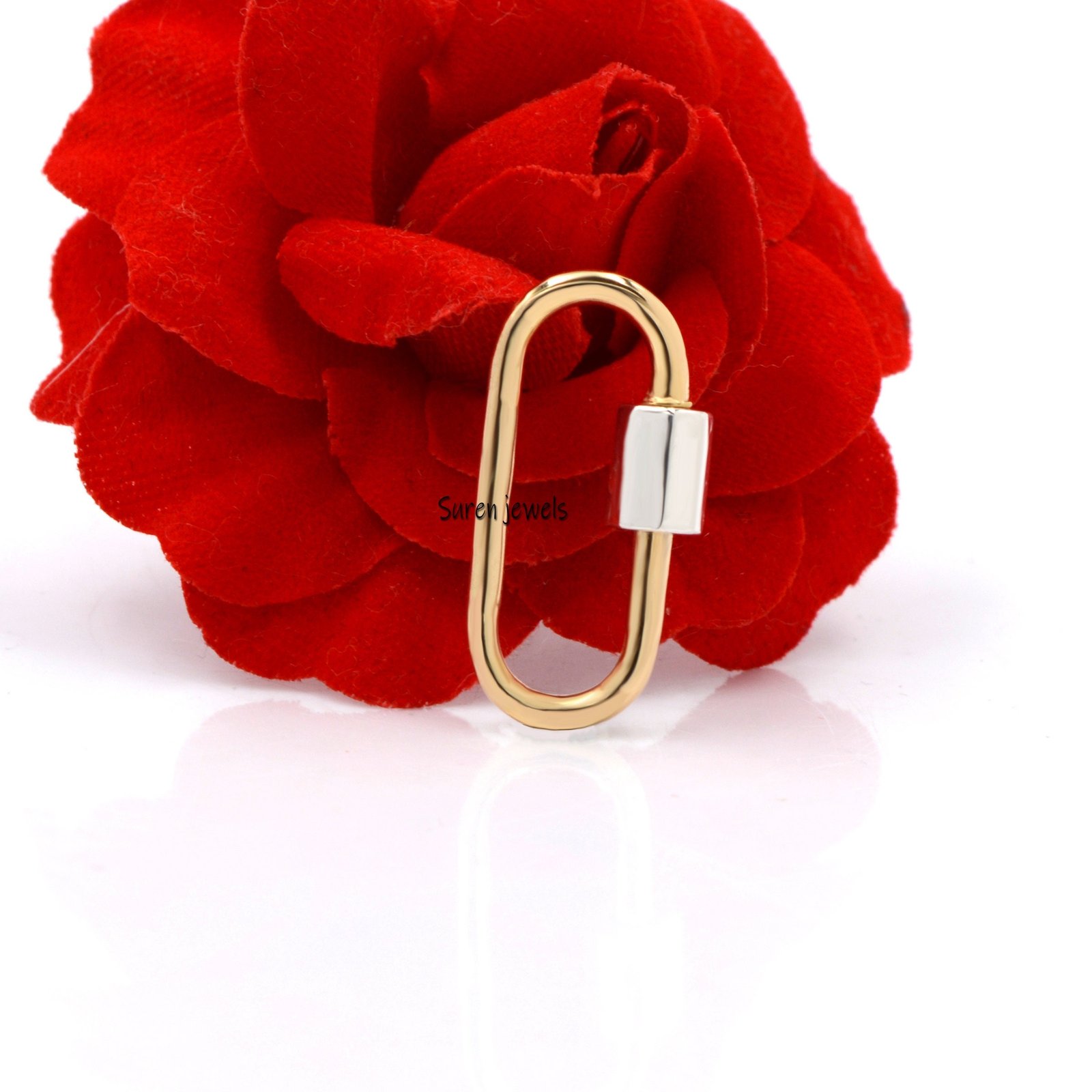 925 Sterling Silver Oval Carabiner Lock with Gold Screw - View 6 - Suren Jewels | SKU: SJC130-SLYGNS 925 Sterling Silver Oval Carabiner Lock with Gold Screw - View 6 - Suren Jewels | SKU: SJC130-SLYGNS