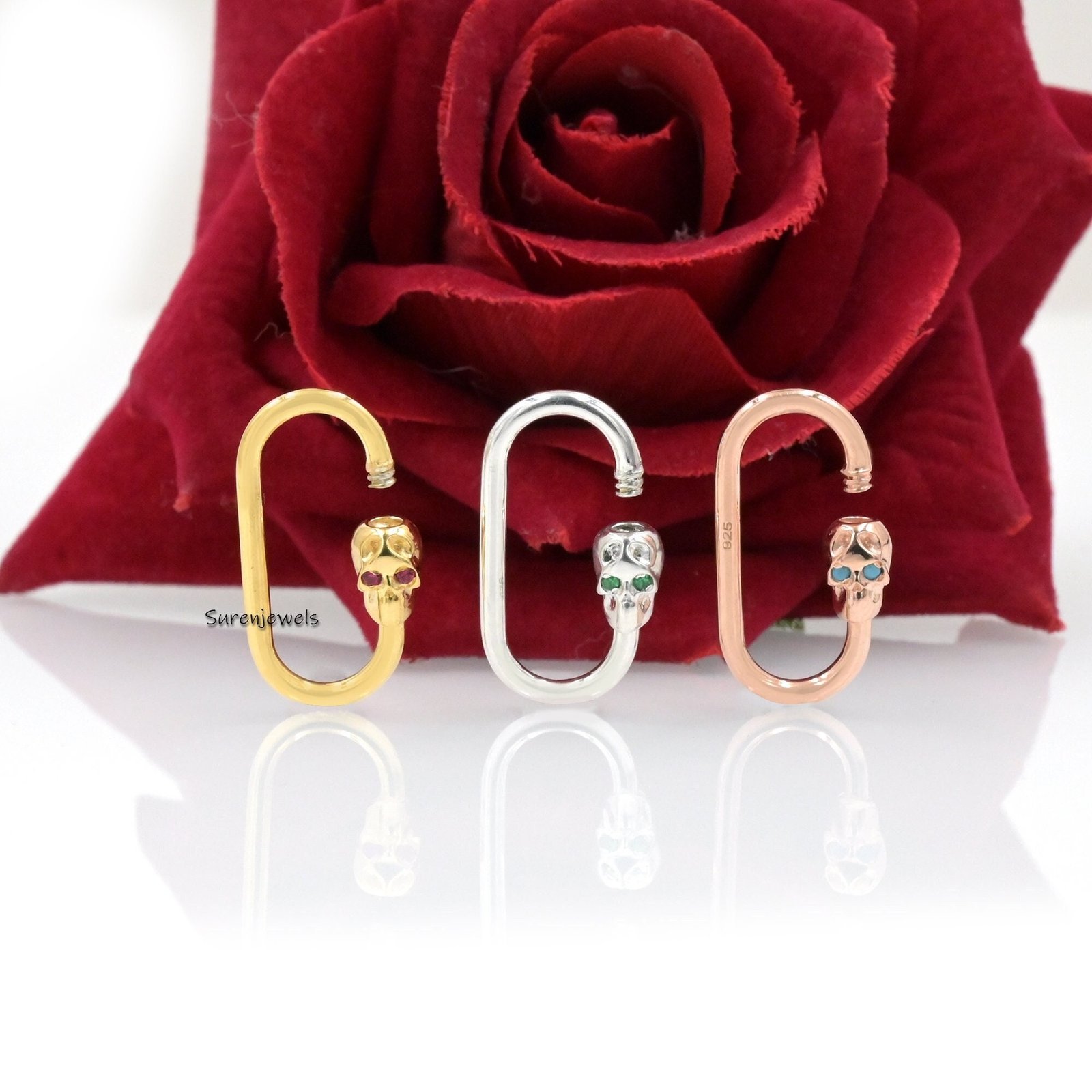 925 Sterling Silver Skull Carabiner Lock: Jewelry Connector, Lucky Charm (25mm) - Suren Jewels | SKU: SJC154 925 Sterling Silver Skull Carabiner Lock: Jewelry Connector, Lucky Charm (25mm) - Suren Jewels | SKU: SJC154
