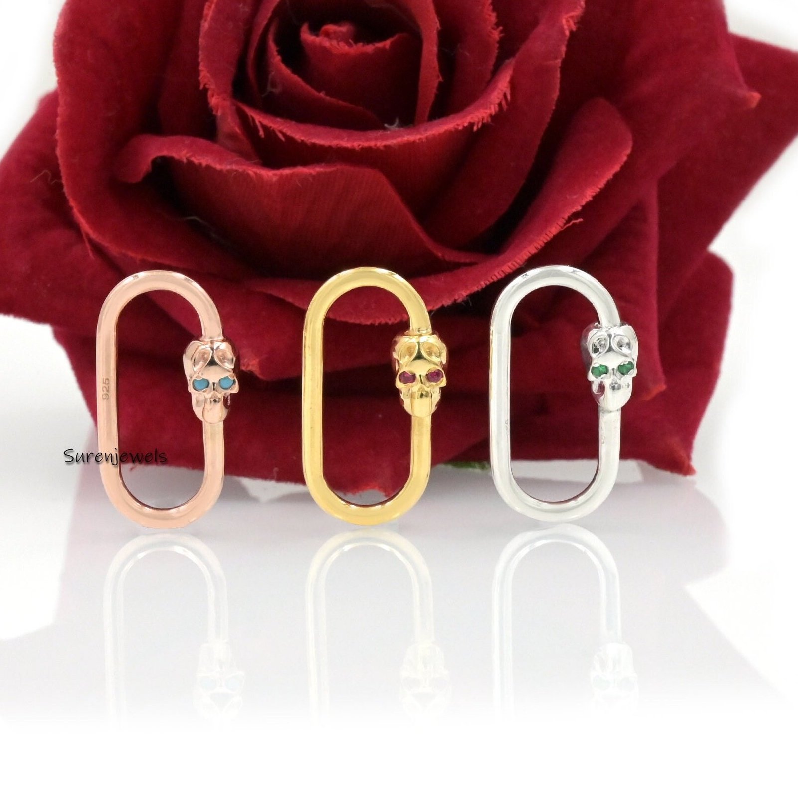 925 Sterling Silver Skull Carabiner Lock: Jewelry Connector, Lucky Charm (25mm) - View 2 - Suren Jewels | SKU: SJC154 925 Sterling Silver Skull Carabiner Lock: Jewelry Connector, Lucky Charm (25mm) - View 2 - Suren Jewels | SKU: SJC154