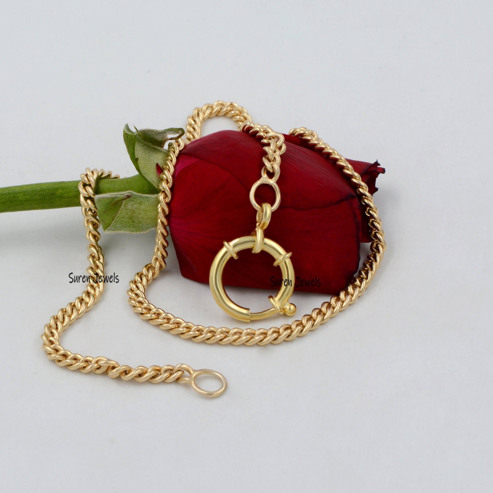 925 Sterling Silver Spring Clasp with Curb Chain - Handmade in India - Suren Jewels | SKU: SJF137-SLYG-26M-N22-18I 925 Sterling Silver Spring Clasp with Curb Chain - Handmade in India - Suren Jewels | SKU: SJF137-SLYG-26M-N22-18I