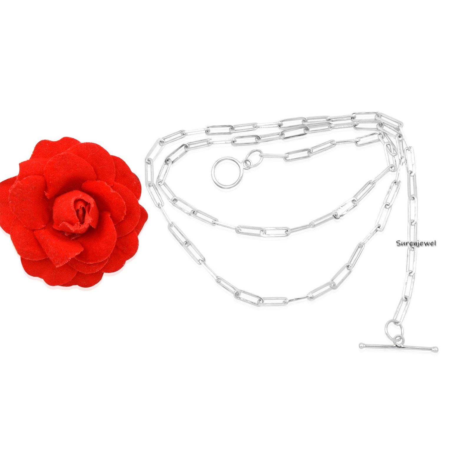 925 Sterling Silver Toggle Clasp Paperclip Link Chain - View 5 - Suren Jewels | SKU: SJN217-SLWG-16I-925 925 Sterling Silver Toggle Clasp Paperclip Link Chain - View 5 - Suren Jewels | SKU: SJN217-SLWG-16I-925