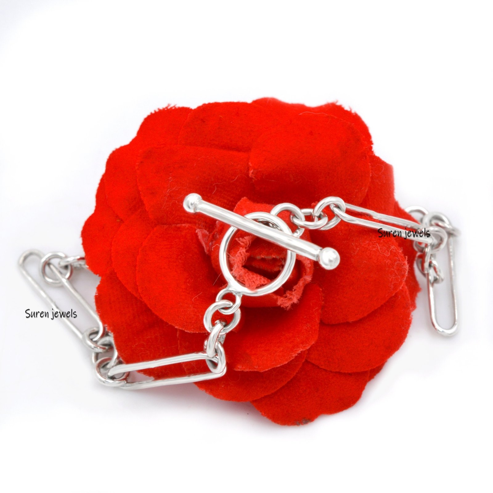 925 Sterling Silver Trombone Link Albert Chain, Adjustable T Bar - Suren Jewels | SKU: SJA558-SLW/ G14 925 Sterling Silver Trombone Link Albert Chain, Adjustable T Bar - Suren Jewels | SKU: SJA558-SLW/ G14