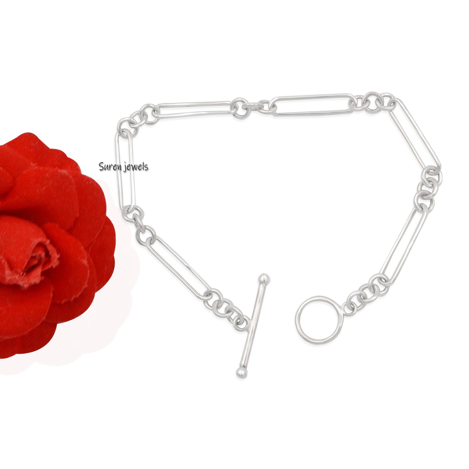 925 Sterling Silver Trombone Link Albert Chain, Adjustable T Bar - View 3 - Suren Jewels | SKU: SJA558-SLW/ G14 925 Sterling Silver Trombone Link Albert Chain, Adjustable T Bar - View 3 - Suren Jewels | SKU: SJA558-SLW/ G14