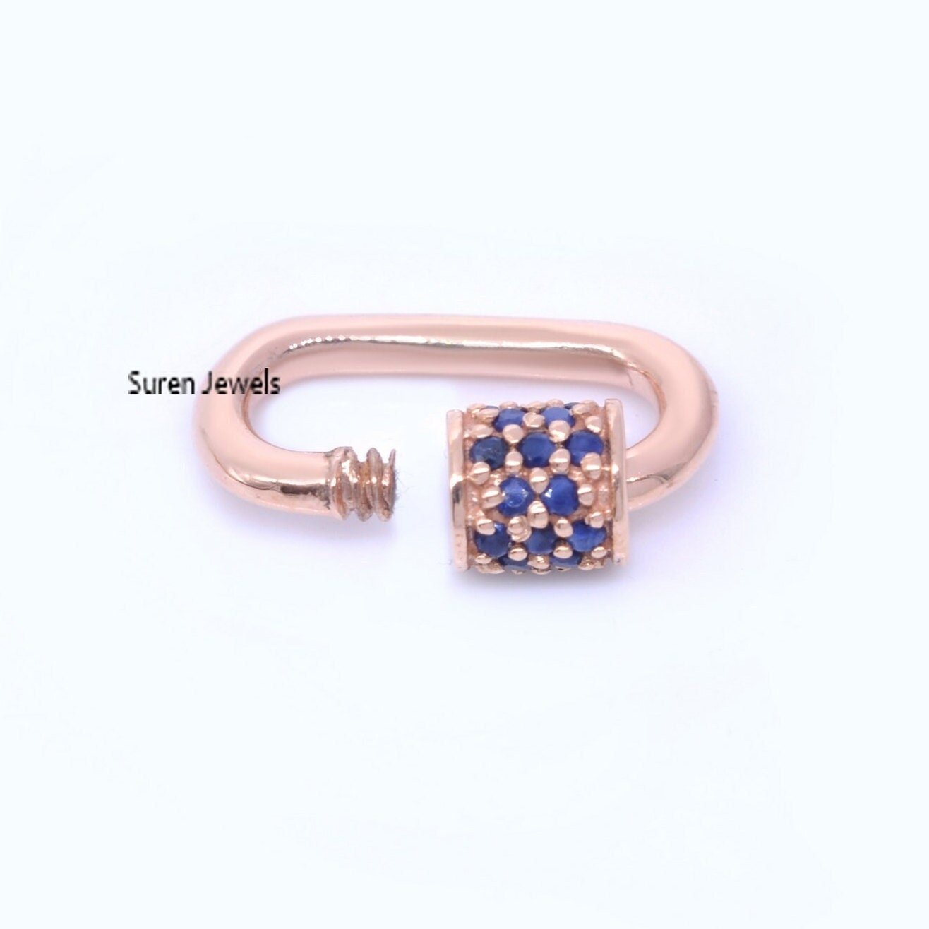 9k Gold Blue Sapphire Carabiner Lock: Handmade Pendant (15*9 mm) - View 5 - Suren Jewels | SKU: SJC07-9KRGBSP-15M 9k Gold Blue Sapphire Carabiner Lock: Handmade Pendant (15*9 mm) - View 5 - Suren Jewels | SKU: SJC07-9KRGBSP-15M