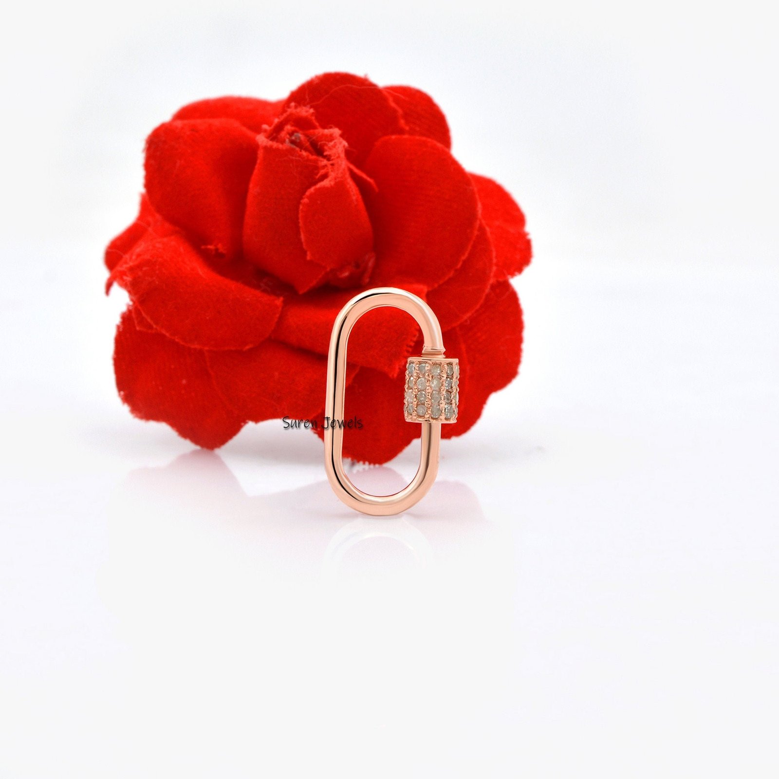 9K Gold Diamond Carabiner Lock, Pave Gold Jewelry - View 3 - Suren Jewels | SKU: SJC131-9KYGDI-16M 9K Gold Diamond Carabiner Lock, Pave Gold Jewelry - View 3 - Suren Jewels | SKU: SJC131-9KYGDI-16M