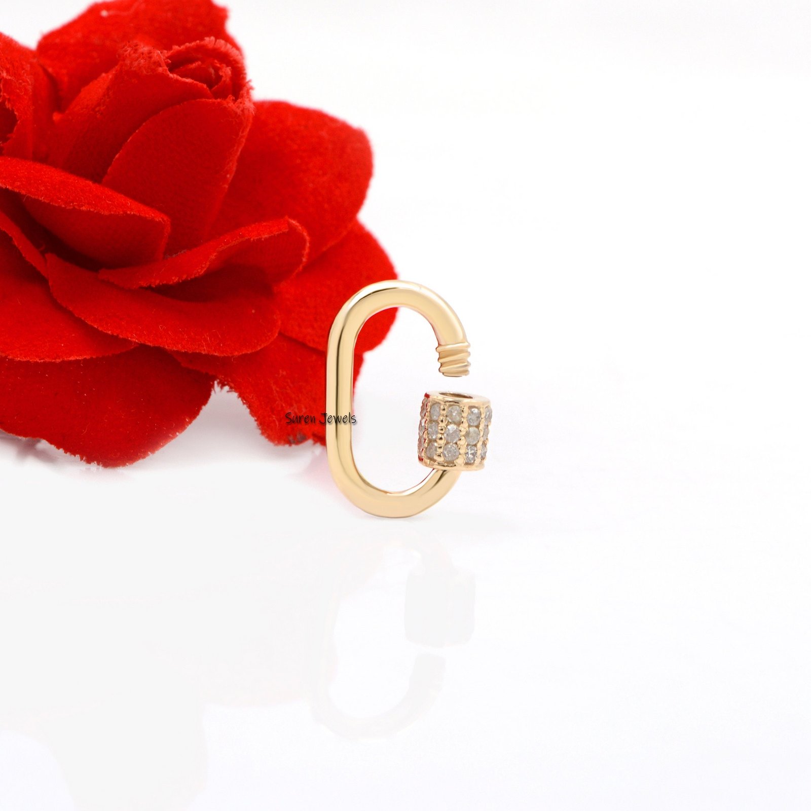 9K Gold Diamond Carabiner Lock, Pave Gold Jewelry - View 4 - Suren Jewels | SKU: SJC131-9KYGDI-16M 9K Gold Diamond Carabiner Lock, Pave Gold Jewelry - View 4 - Suren Jewels | SKU: SJC131-9KYGDI-16M