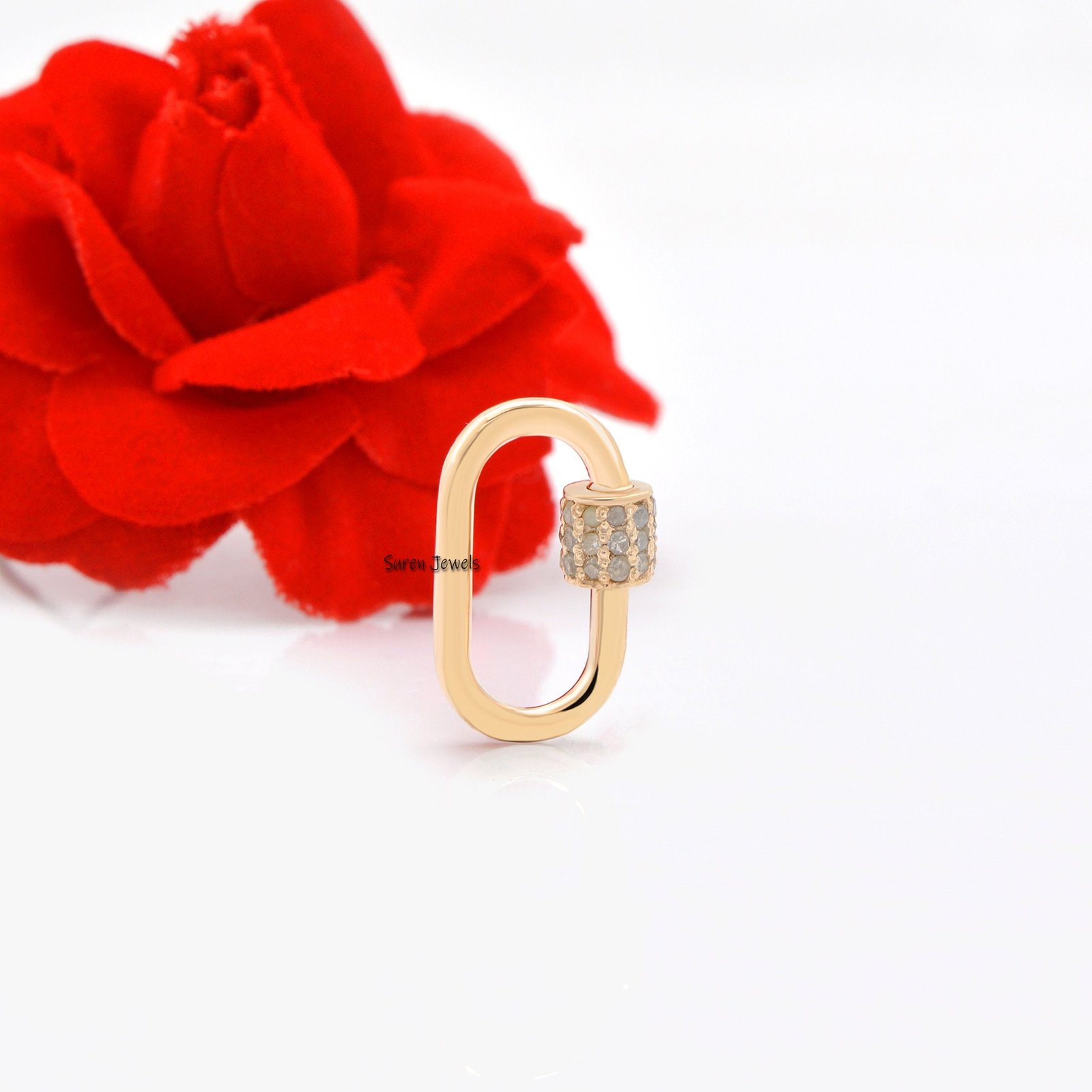 9K Gold Diamond Carabiner Lock, Pave Gold Jewelry - View 6 - Suren Jewels | SKU: SJC131-9KYGDI-16M 9K Gold Diamond Carabiner Lock, Pave Gold Jewelry - View 6 - Suren Jewels | SKU: SJC131-9KYGDI-16M