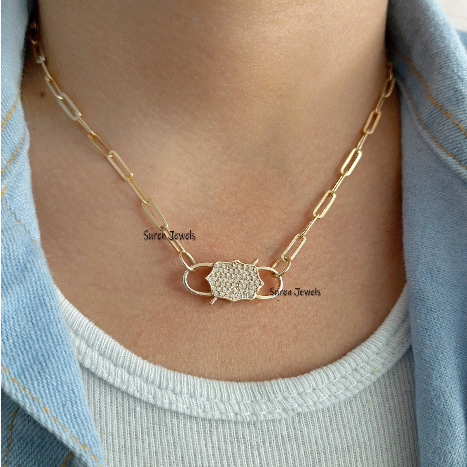 9K Gold Diamond Padlock Pendant: Pave Jewelry, 18 inch Chain - View 6 - Suren Jewels | SKU: SJP33-9KYGCZ-N47-18I 9K Gold Diamond Padlock Pendant: Pave Jewelry, 18 inch Chain - View 6 - Suren Jewels | SKU: SJP33-9KYGCZ-N47-18I