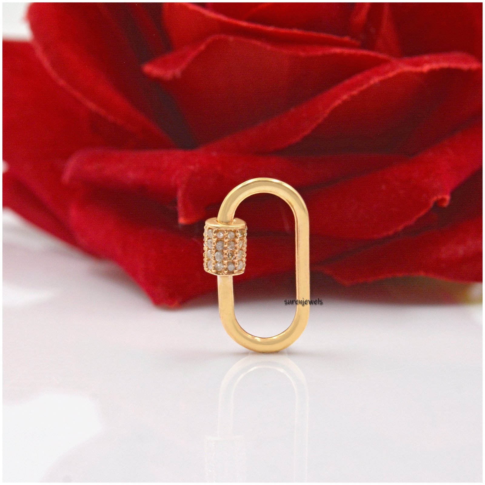 9K Gold Emerald Carabiner Lock - View 3 - Suren Jewels | SKU: SJC131-9KYG 9K Gold Emerald Carabiner Lock - View 3 - Suren Jewels | SKU: SJC131-9KYG