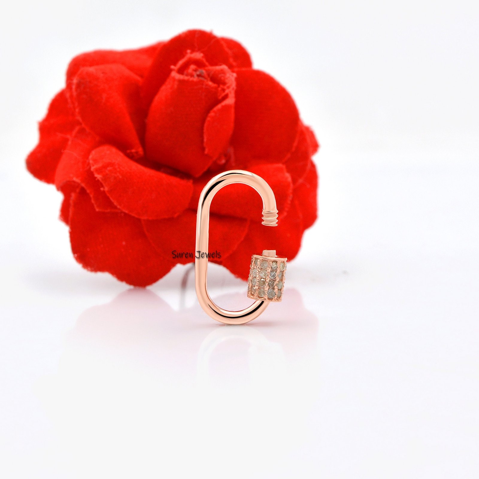 9K Gold Emerald Carabiner Lock - View 7 - Suren Jewels | SKU: SJC131-9KYG 9K Gold Emerald Carabiner Lock - View 7 - Suren Jewels | SKU: SJC131-9KYG