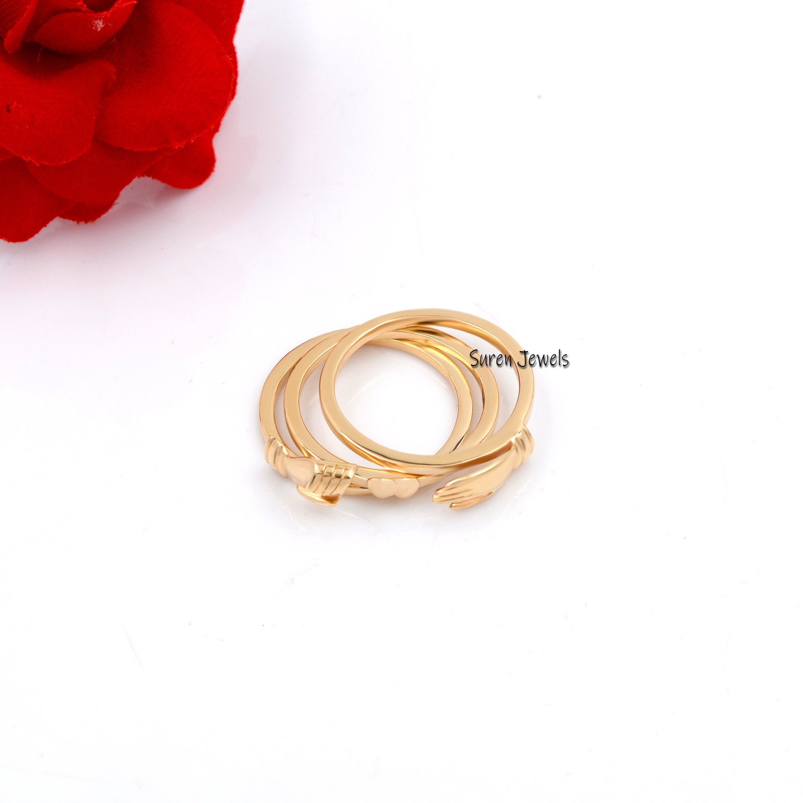 9K Gold Fede Ring: Holding Hands Gimmel Ring - View 3 - Suren Jewels | SKU: SJR236- 9K Gold Fede Ring: Holding Hands Gimmel Ring - View 3 - Suren Jewels | SKU: SJR236-