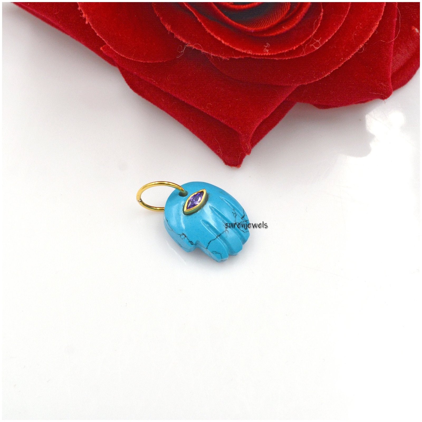 9k Gold Gemstone Figa Hand Pendant: Amethyst or Lapis Charm - Suren Jewels | SKU: SJP1047-SLYGAMPSP-15M 9k Gold Gemstone Figa Hand Pendant: Amethyst or Lapis Charm - Suren Jewels | SKU: SJP1047-SLYGAMPSP-15M