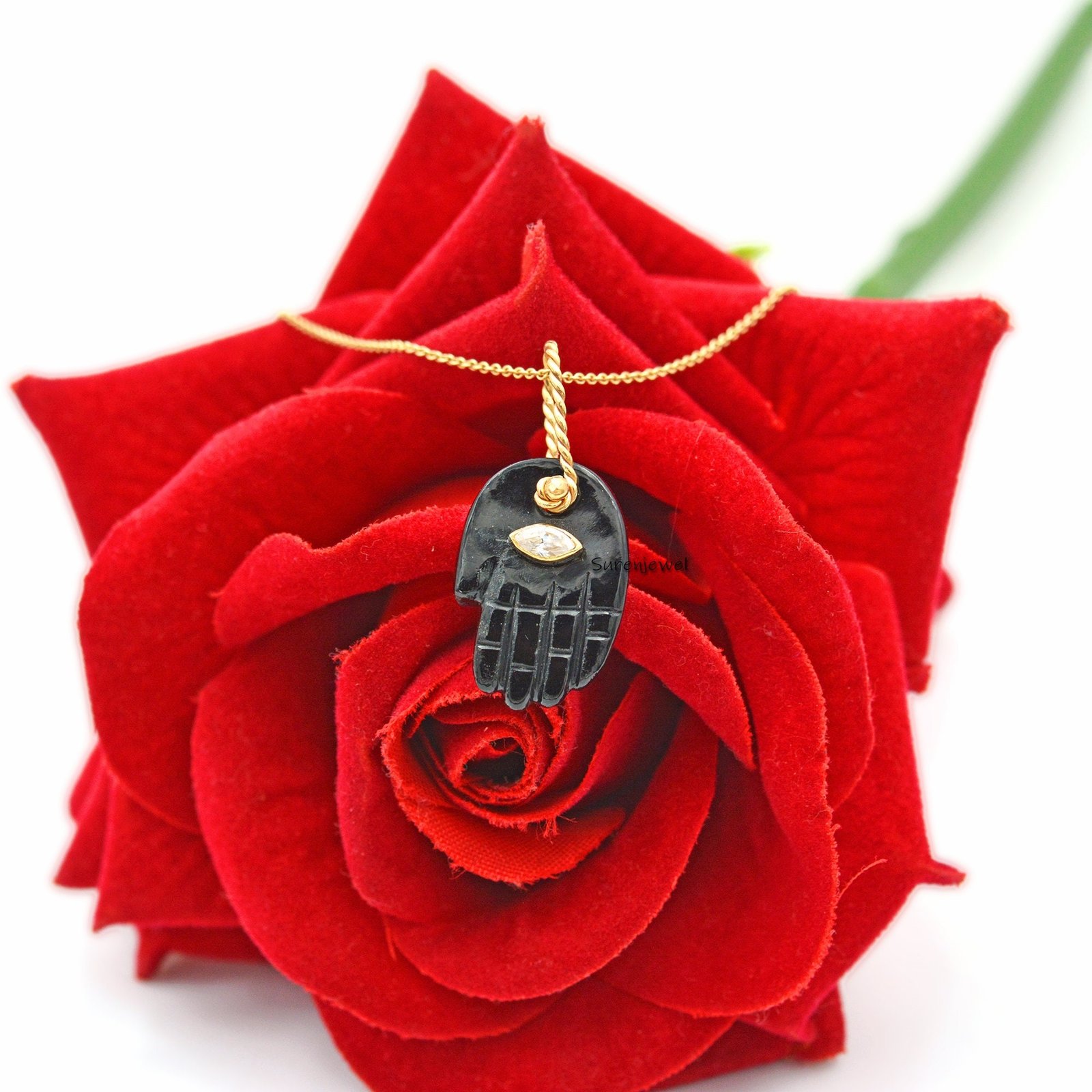 9K Gold Gemstone Figa Hand Pendant: Malachite, Turquoise, Lapis, Coral - View 6 - Suren Jewels | SKU: SJP1023- 9K Gold Gemstone Figa Hand Pendant: Malachite, Turquoise, Lapis, Coral - View 6 - Suren Jewels | SKU: SJP1023-