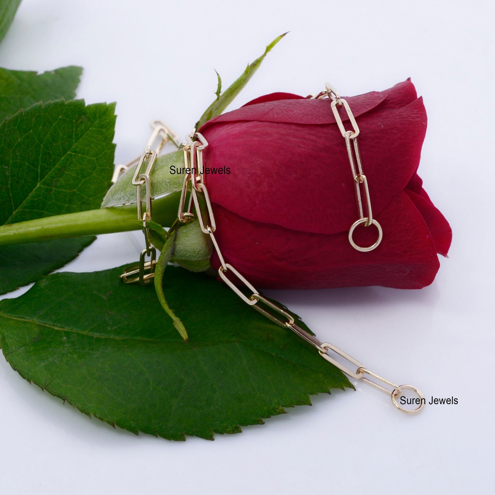 9K Gold Paper Clip Chain Necklace: Oval Link Carabiner Connector - View 7 - Suren Jewels | SKU: SJN47-9kyg/G1-14KYG-10M-18I 9K Gold Paper Clip Chain Necklace: Oval Link Carabiner Connector - View 7 - Suren Jewels | SKU: SJN47-9kyg/G1-14KYG-10M-18I