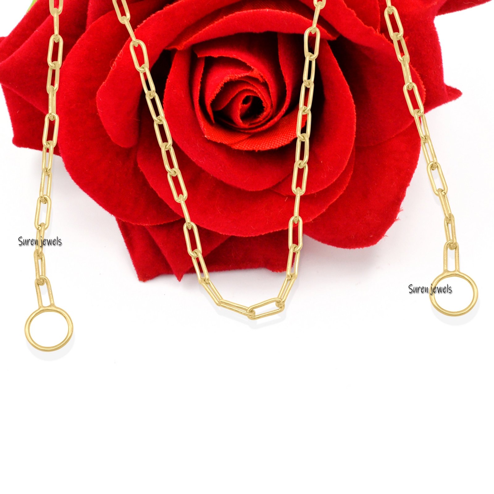 9k Gold Paper Clip Chain: Solid Oval Link Carabiner Necklace - Suren Jewels | SKU: SJN36/G6A-SLYG-6.6M-18I 9k Gold Paper Clip Chain: Solid Oval Link Carabiner Necklace - Suren Jewels | SKU: SJN36/G6A-SLYG-6.6M-18I
