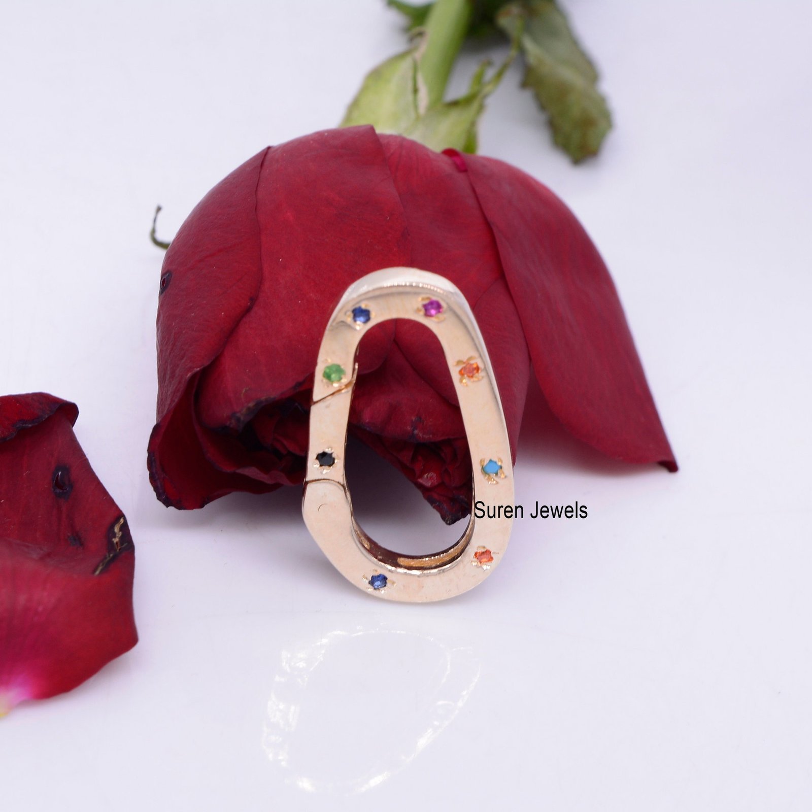 9K Gold Sapphire Charm Lock: Designer Jewelry Connector Clasp - View 2 - Suren Jewels | SKU: SJP702-SLYGMTCS 9K Gold Sapphire Charm Lock: Designer Jewelry Connector Clasp - View 2 - Suren Jewels | SKU: SJP702-SLYGMTCS