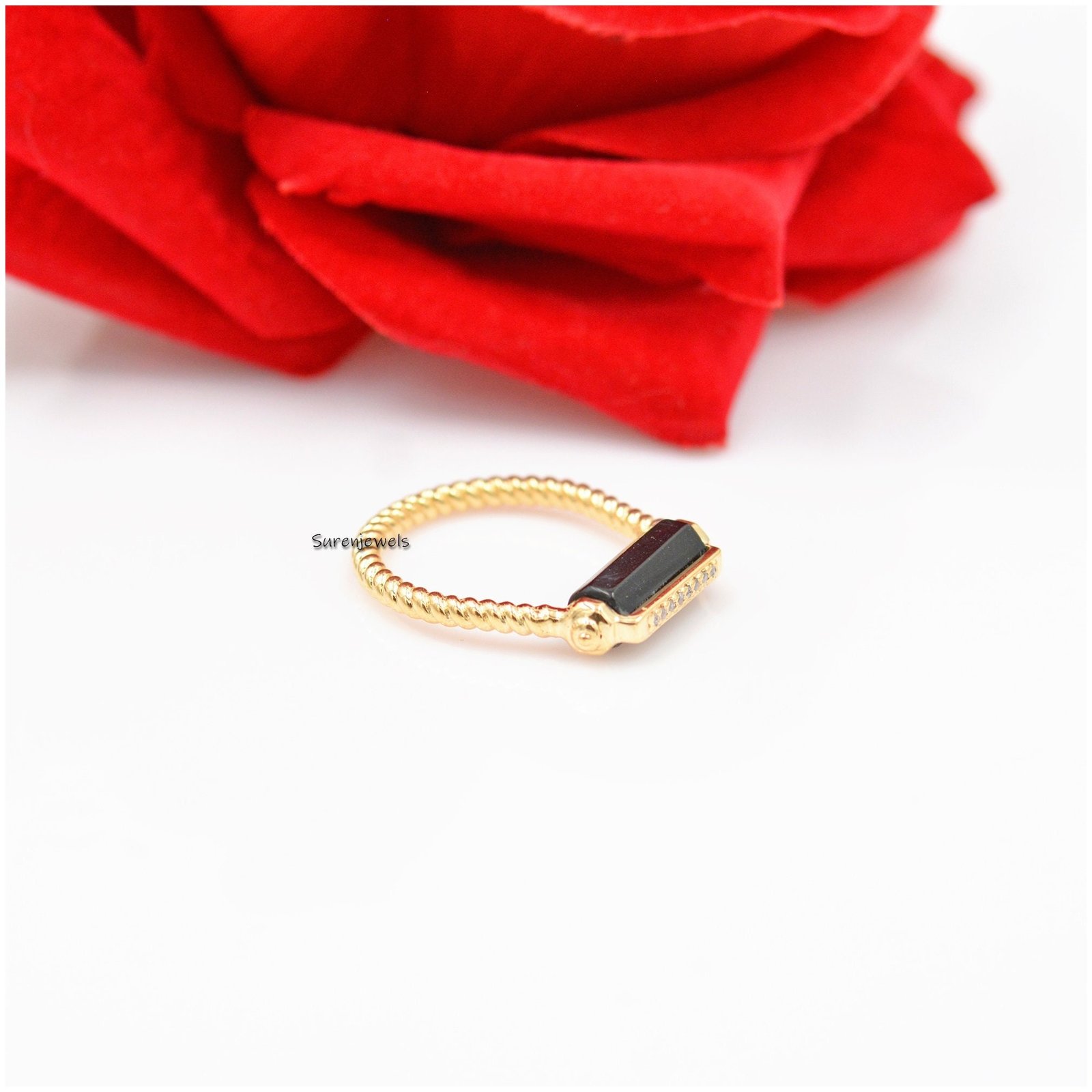 Black Spinel 925 Silver Ring: Dainty Gemstone Jewelry - View 2 - Suren Jewels | SKU: SJR993-SLYGBSCZ-US-7 Black Spinel 925 Silver Ring: Dainty Gemstone Jewelry - View 2 - Suren Jewels | SKU: SJR993-SLYGBSCZ-US-7