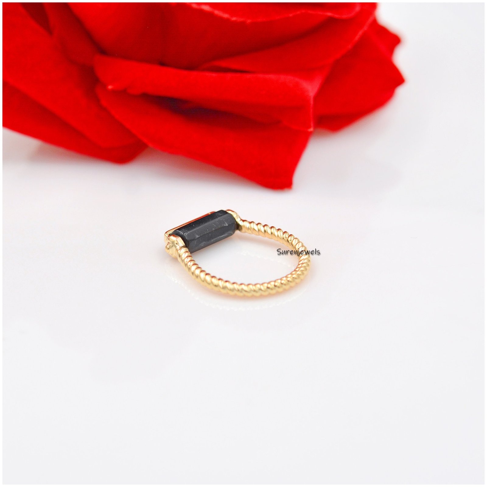 Black Spinel 925 Silver Ring: Dainty Gemstone Jewelry - View 3 - Suren Jewels | SKU: SJR993-SLYGBSCZ-US-7 Black Spinel 925 Silver Ring: Dainty Gemstone Jewelry - View 3 - Suren Jewels | SKU: SJR993-SLYGBSCZ-US-7