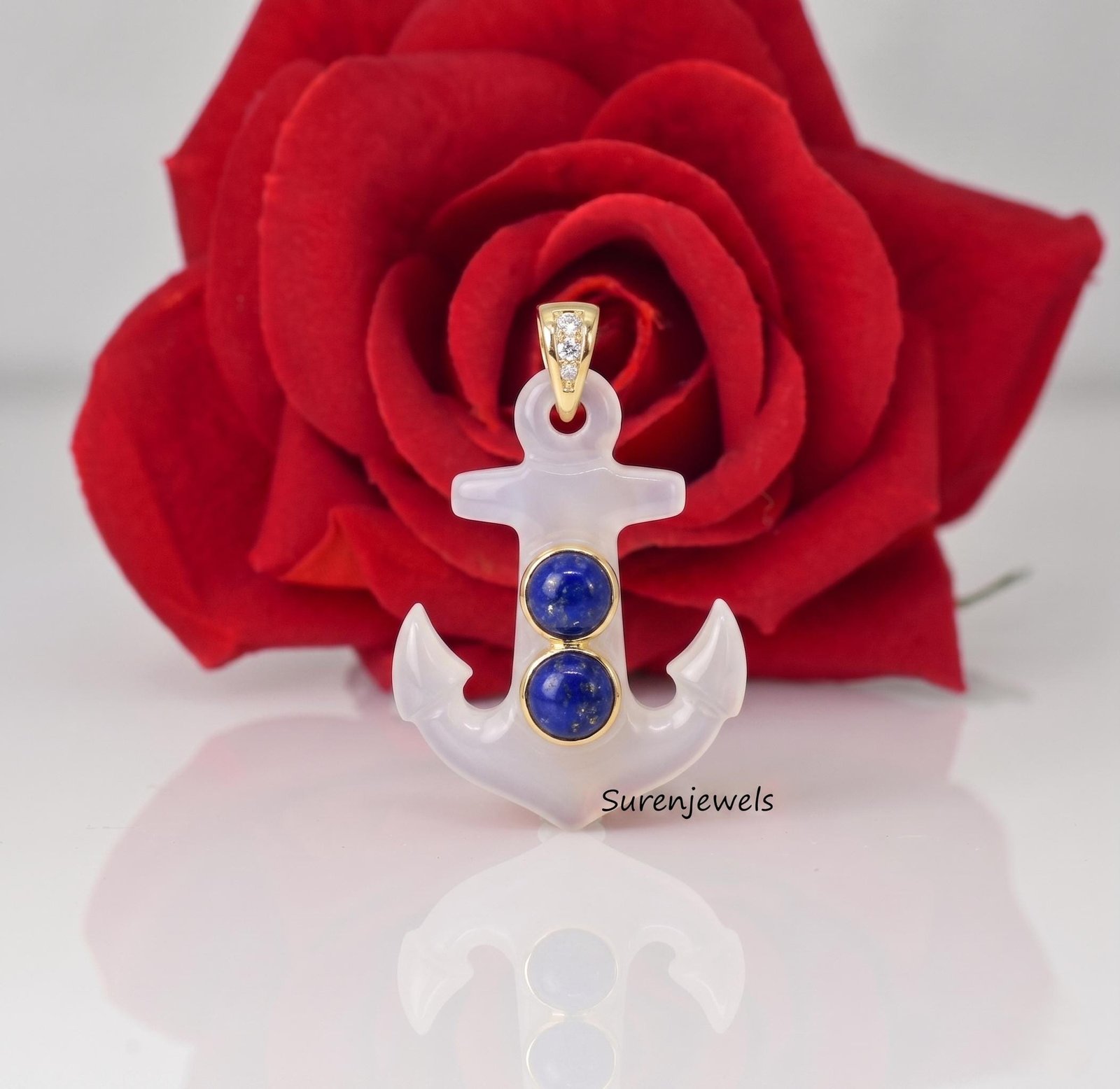 Carved Gemstone Anchor Pendant, handmade Gemstone Anchor Pendant, Designer Carved Anchor Jewelry - Suren Jewels | SKU: SJP616 Carved Gemstone Anchor Pendant, handmade Gemstone Anchor Pendant, Designer Carved Anchor Jewelry - Suren Jewels | SKU: SJP616