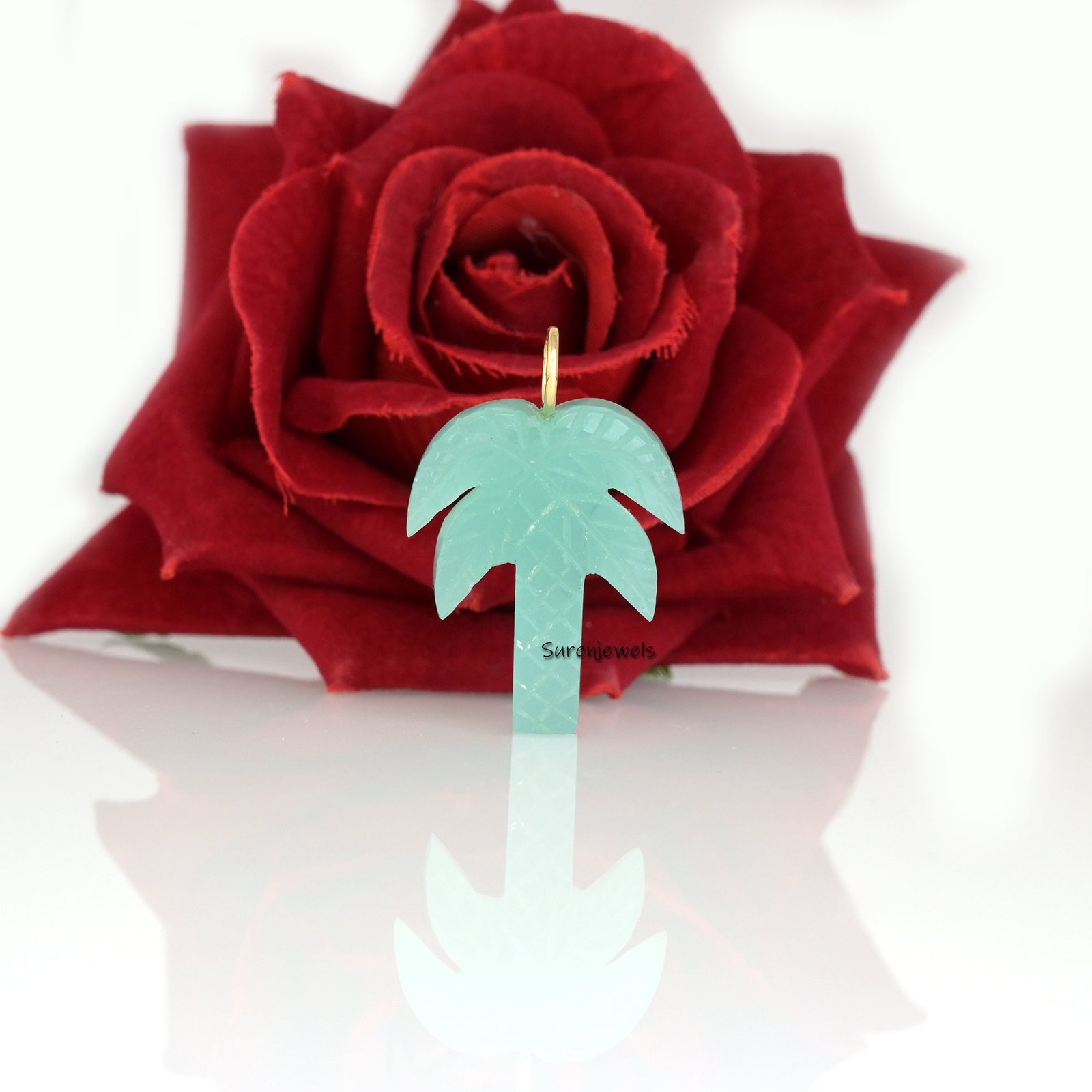 Carved Gemstone Palm Tree Pendant: Handmade 925 Silver Charm - Suren Jewels | SKU: SJP3066 Carved Gemstone Palm Tree Pendant: Handmade 925 Silver Charm - Suren Jewels | SKU: SJP3066