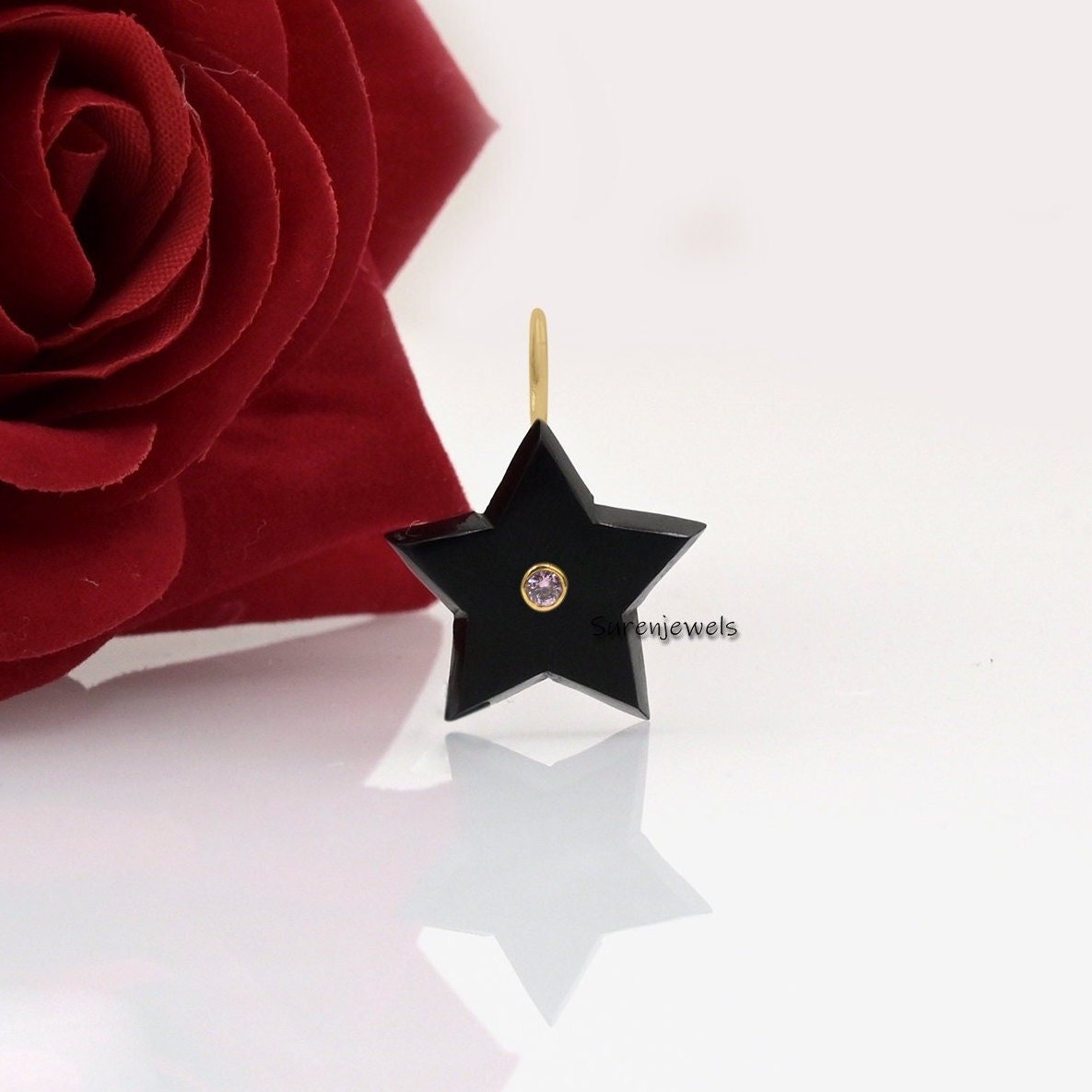 Carved Gemstone Star Pendant: Turquoise, Malachite, Lapis, Handmade Charm - View 4 - Suren Jewels | SKU: SJP3359 Carved Gemstone Star Pendant: Turquoise, Malachite, Lapis, Handmade Charm - View 4 - Suren Jewels | SKU: SJP3359