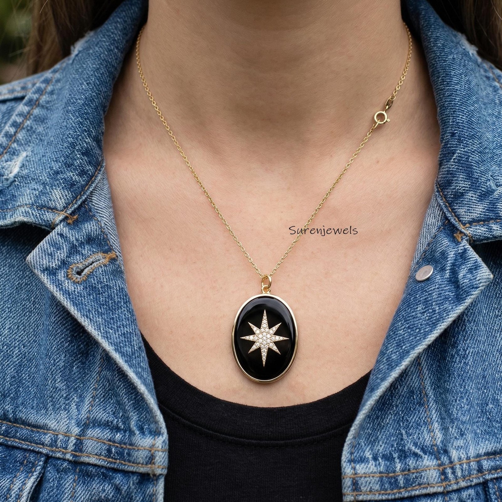 Celestial Black Onyx Pendant, Gold Starburst Necklace, Celestial Jewelry, Modern Locket, Dainty Gold Chain, Witchy Aesthetic Celestial Black Onyx Pendant, Gold Starburst Necklace, Celestial Jewelry, Modern Locket, Dainty Gold Chain, Witchy Aesthetic
