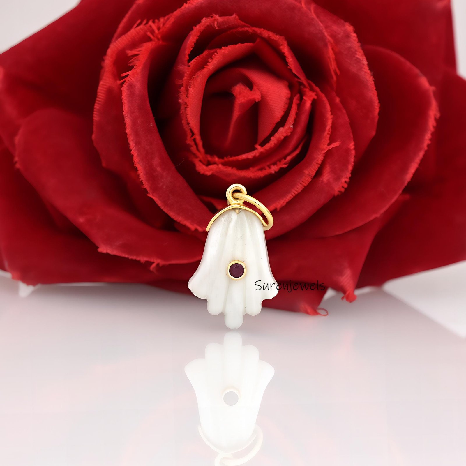 Coral Flower Pendant: Hand Carved 925 Silver Charm (30mm) - Suren Jewels | SKU: SJP1834 Coral Flower Pendant: Hand Carved 925 Silver Charm (30mm) - Suren Jewels | SKU: SJP1834