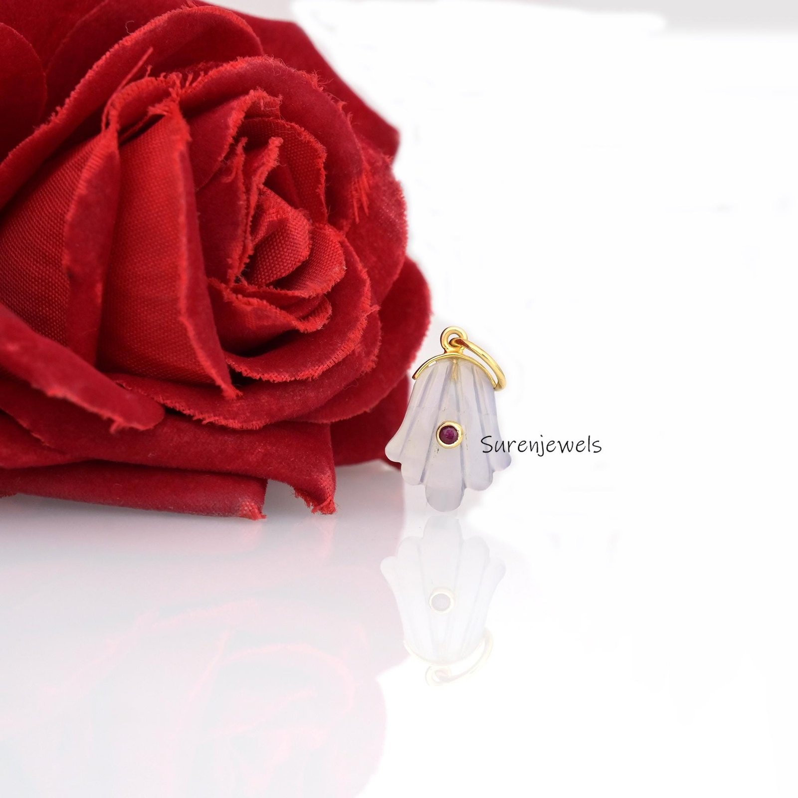 Coral Flower Pendant: Hand Carved 925 Silver Charm (30mm) - View 4 - Suren Jewels | SKU: SJP1834 Coral Flower Pendant: Hand Carved 925 Silver Charm (30mm) - View 4 - Suren Jewels | SKU: SJP1834