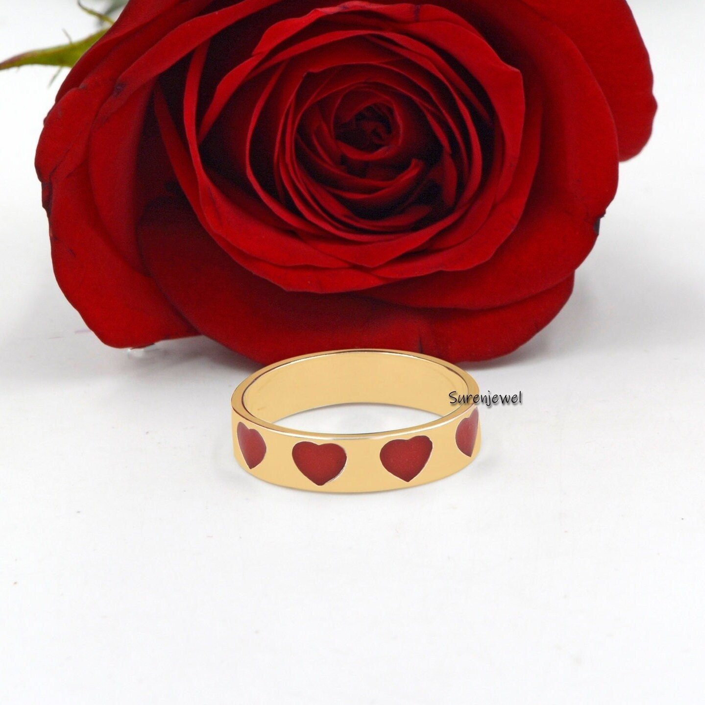 Designer Enamel Heart Ring - 925 Sterling Silver Band - Suren Jewels | SKU: SJR694- Designer Enamel Heart Ring - 925 Sterling Silver Band - Suren Jewels | SKU: SJR694-