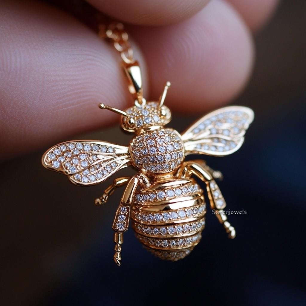 Diamond Honey Bee Pendant: 925 Silver Gemstone Bee (30 mm) - Suren Jewels | SKU: SJP4682-SLYGMN-25M,SJP5573-SLYGCZ-30M Diamond Honey Bee Pendant: 925 Silver Gemstone Bee (30 mm) - Suren Jewels | SKU: SJP4682-SLYGMN-25M,SJP5573-SLYGCZ-30M