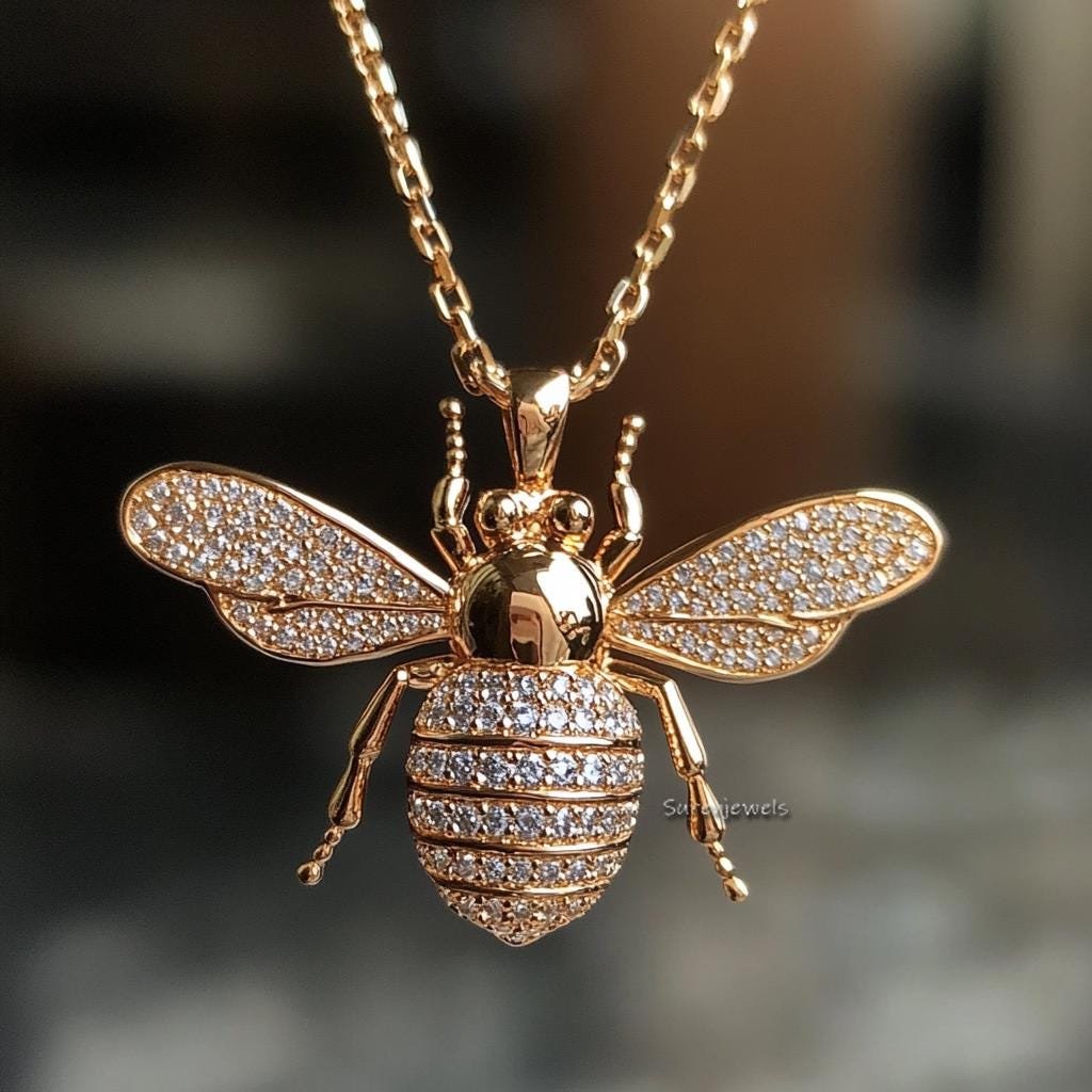 Diamond Honey Bee Pendant: 925 Silver Gemstone Bee (30 mm) - View 3 - Suren Jewels | SKU: SJP4682-SLYGMN-25M,SJP5573-SLYGCZ-3 Diamond Honey Bee Pendant: 925 Silver Gemstone Bee (30 mm) - View 3 - Suren Jewels | SKU: SJP4682-SLYGMN-25M,SJP5573-SLYGCZ-3