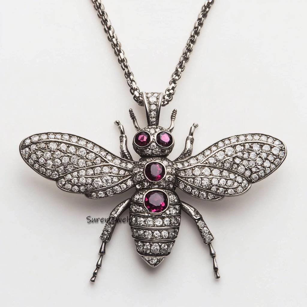 Diamond Honey Bee Pendant: 925 Silver Gemstone Bee (30 mm) - View 4 - Suren Jewels | SKU: SJP4682-SLYGMN-25M,SJP5573-SLYGCZ-3 Diamond Honey Bee Pendant: 925 Silver Gemstone Bee (30 mm) - View 4 - Suren Jewels | SKU: SJP4682-SLYGMN-25M,SJP5573-SLYGCZ-3