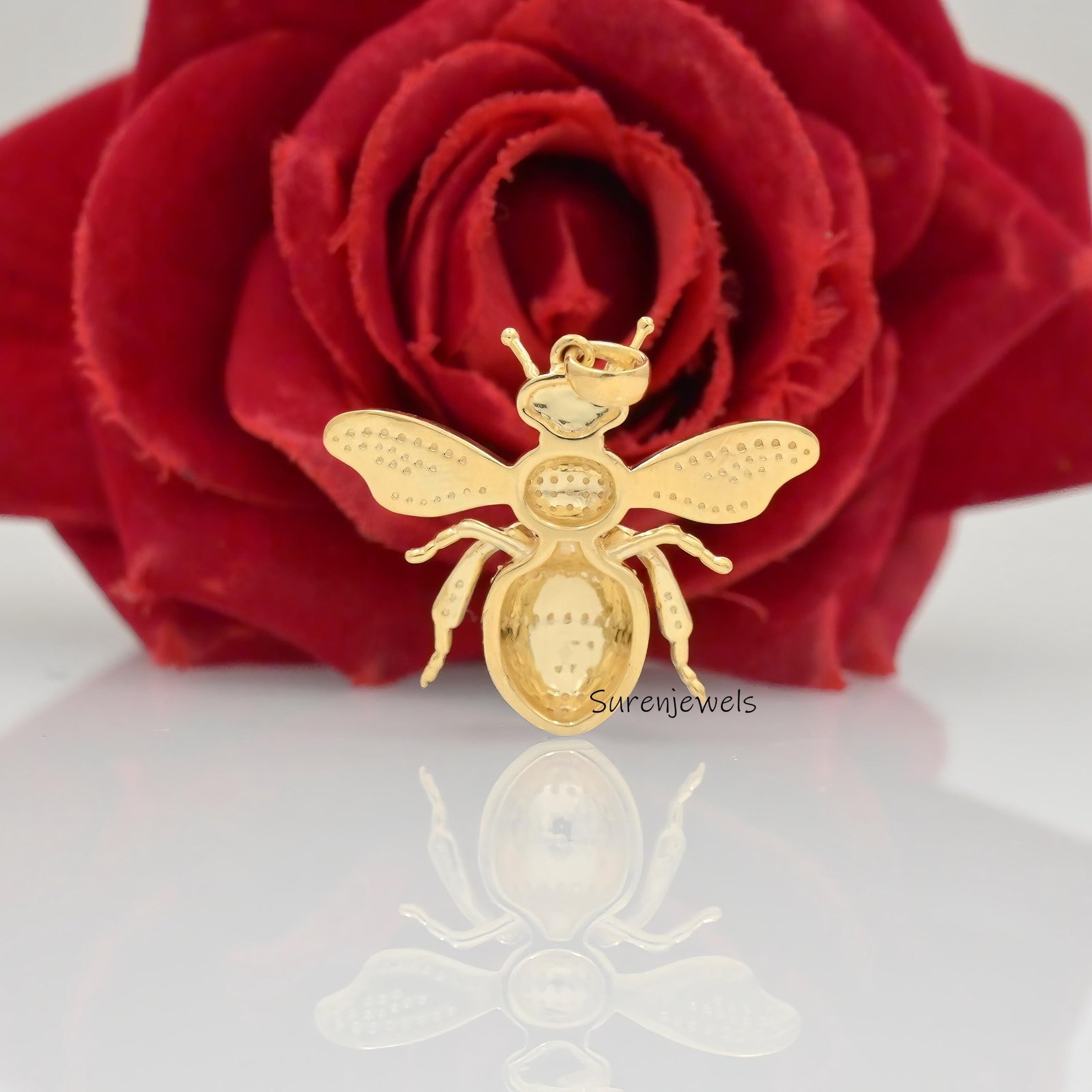 Diamond Honey Bee Pendant: 925 Silver Gemstone Bee (30 mm) - View 7 - Suren Jewels | SKU: SJP4682-SLYGMN-25M,SJP5573-SLYGCZ-3 Diamond Honey Bee Pendant: 925 Silver Gemstone Bee (30 mm) - View 7 - Suren Jewels | SKU: SJP4682-SLYGMN-25M,SJP5573-SLYGCZ-3